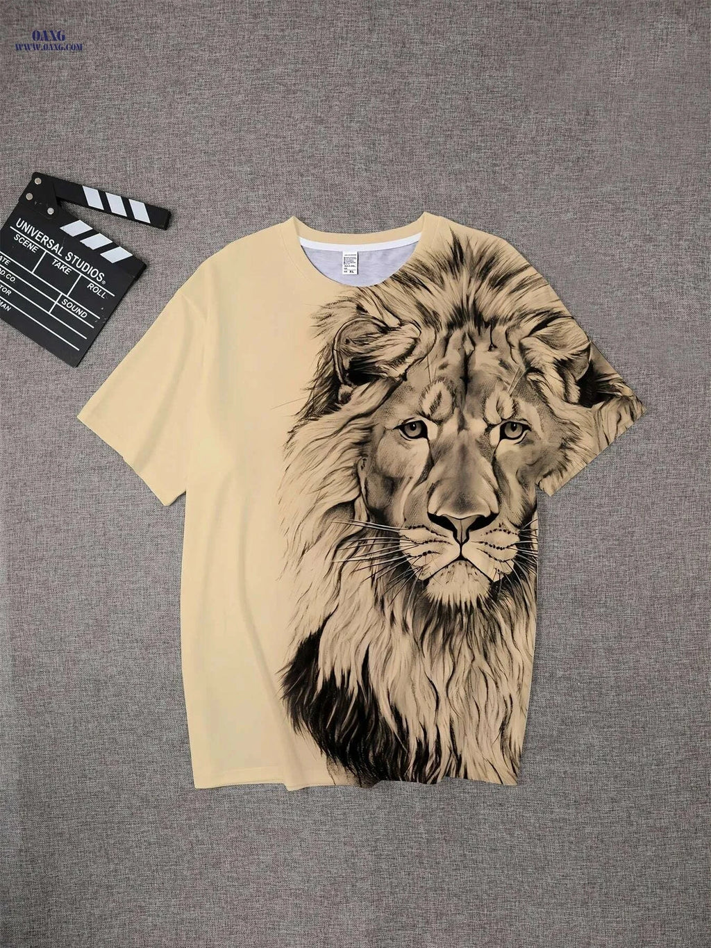 Men's Bold Lion 3D Print T-Shirt - Oversized Crew Neck Tee   OAXG Yellow / S