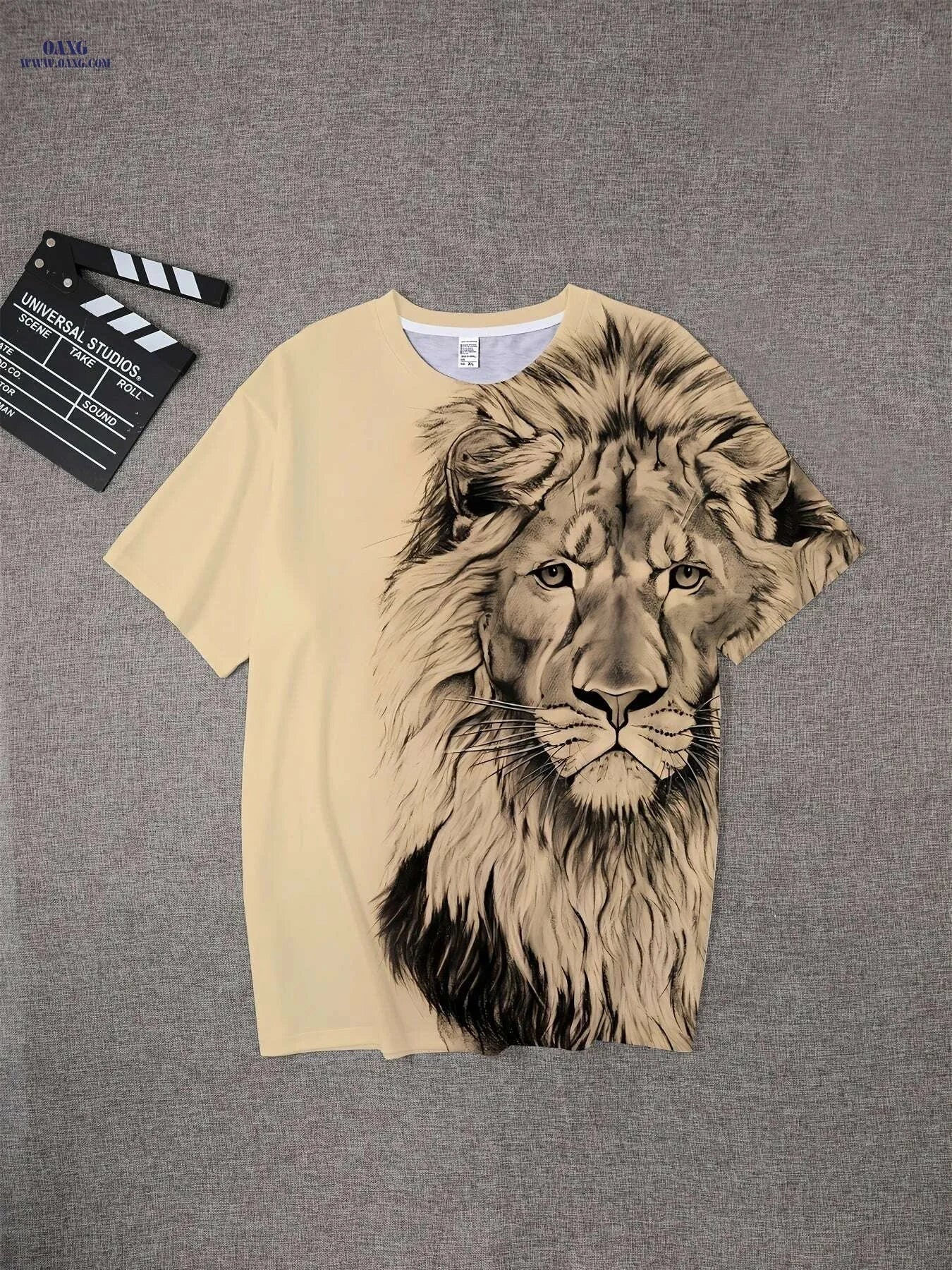 Men's Bold Lion 3D Print T-Shirt - Oversized Crew Neck Tee   OAXG Yellow / S
