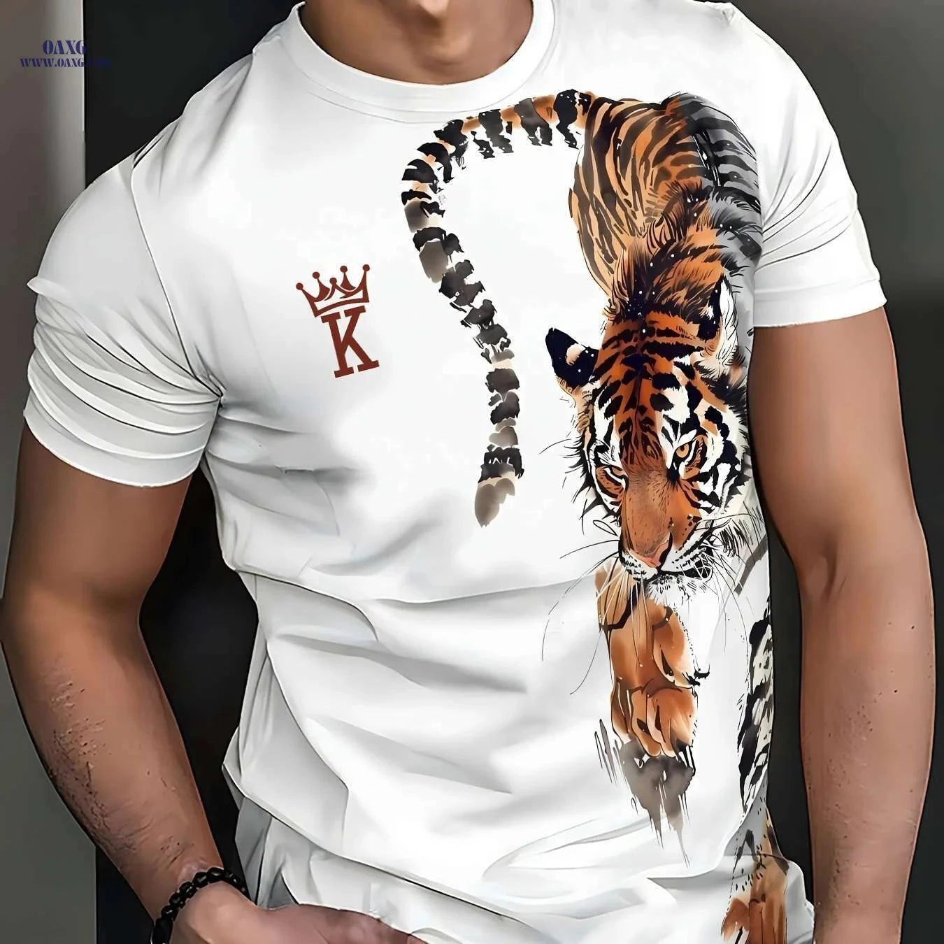 Men's Bold Tiger 3D Print Tee - Breathable Polyester Casual Shirt   OAXG DD205 / S
