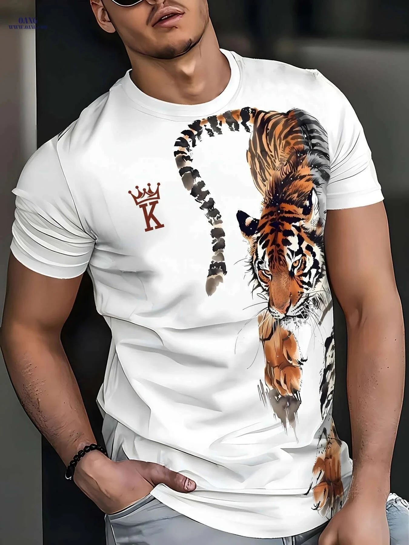 Men's Bold Tiger 3D Print Tee - Breathable Polyester Casual Shirt   OAXG DD205 / S