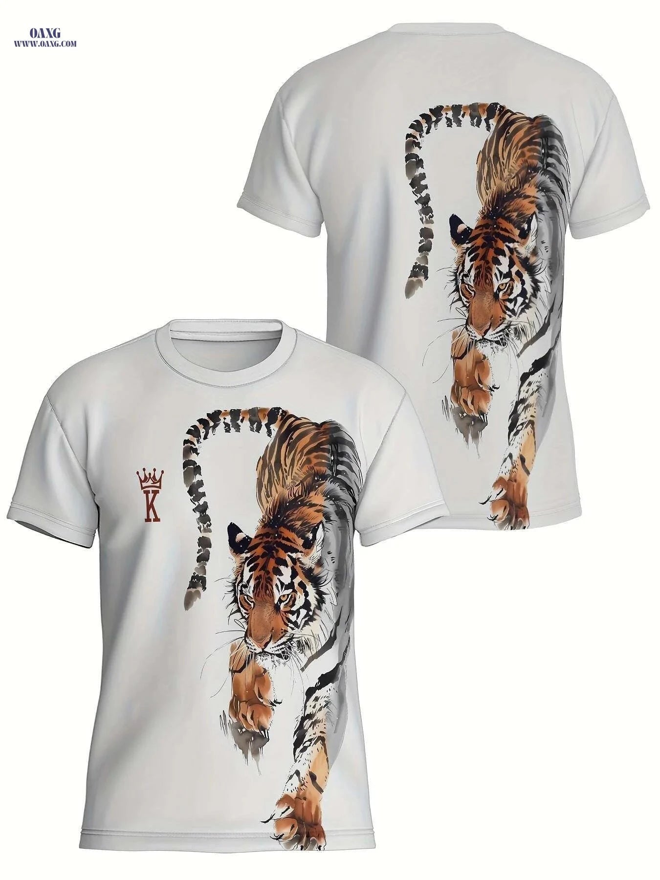 Men's Bold Tiger 3D Print Tee - Breathable Polyester Casual Shirt   OAXG DD205 / S