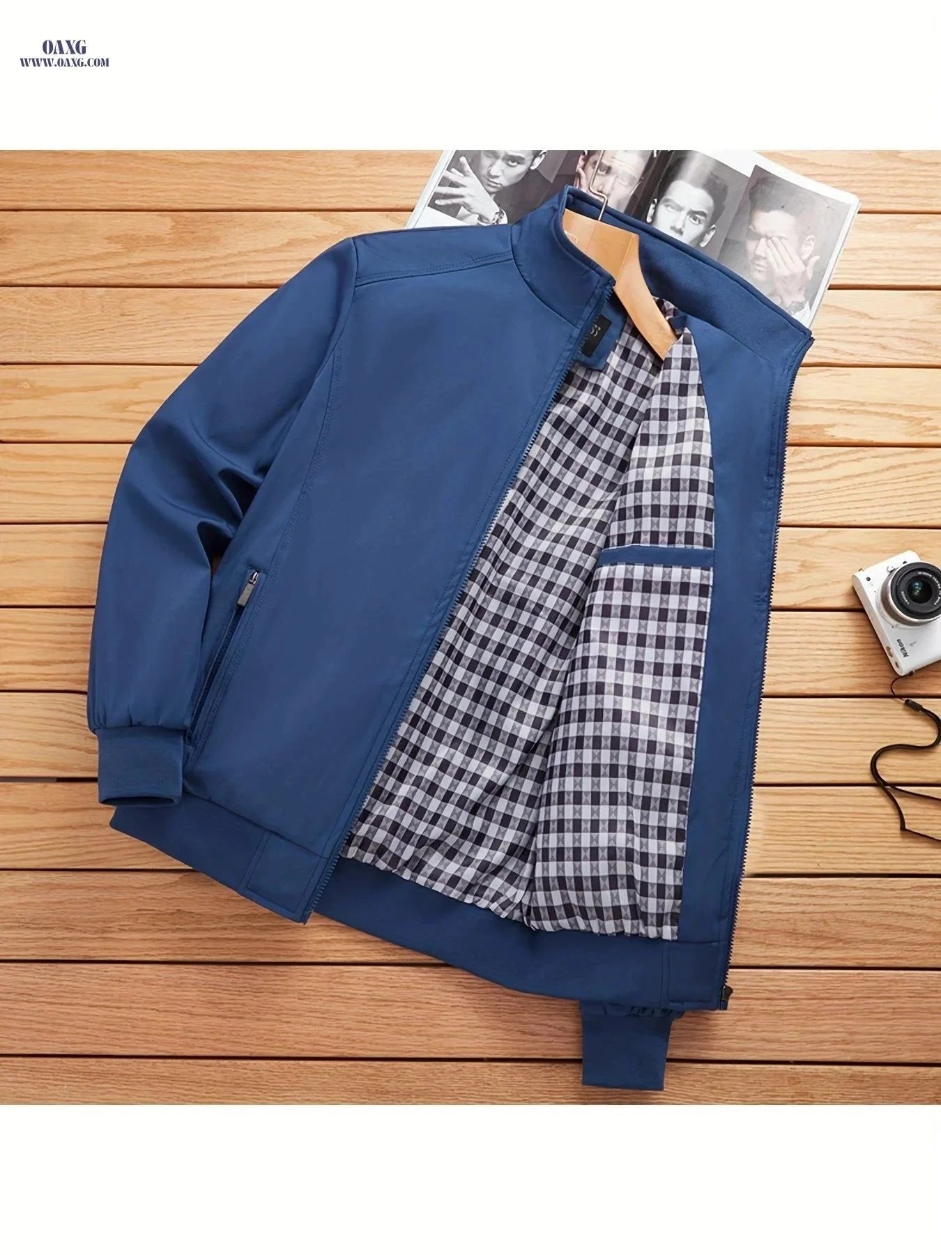 Men's Breathable Casual Jacket - Zip-Up Solid Color Coat for Spring   OAXG Navy Color / FR M