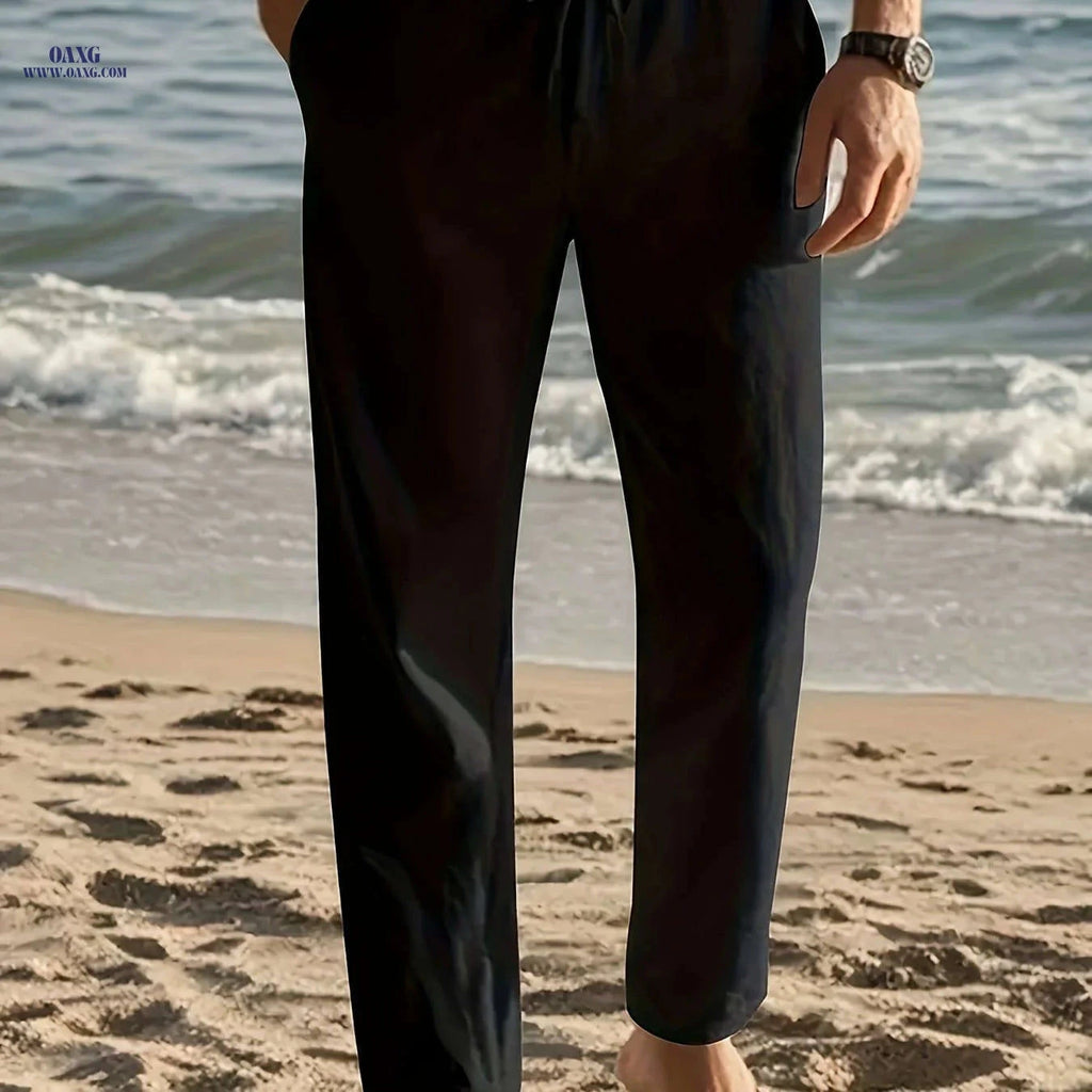 Men's Breathable Casual Linen Pants - Relaxed Fit for Outdoor Fun   OAXG 