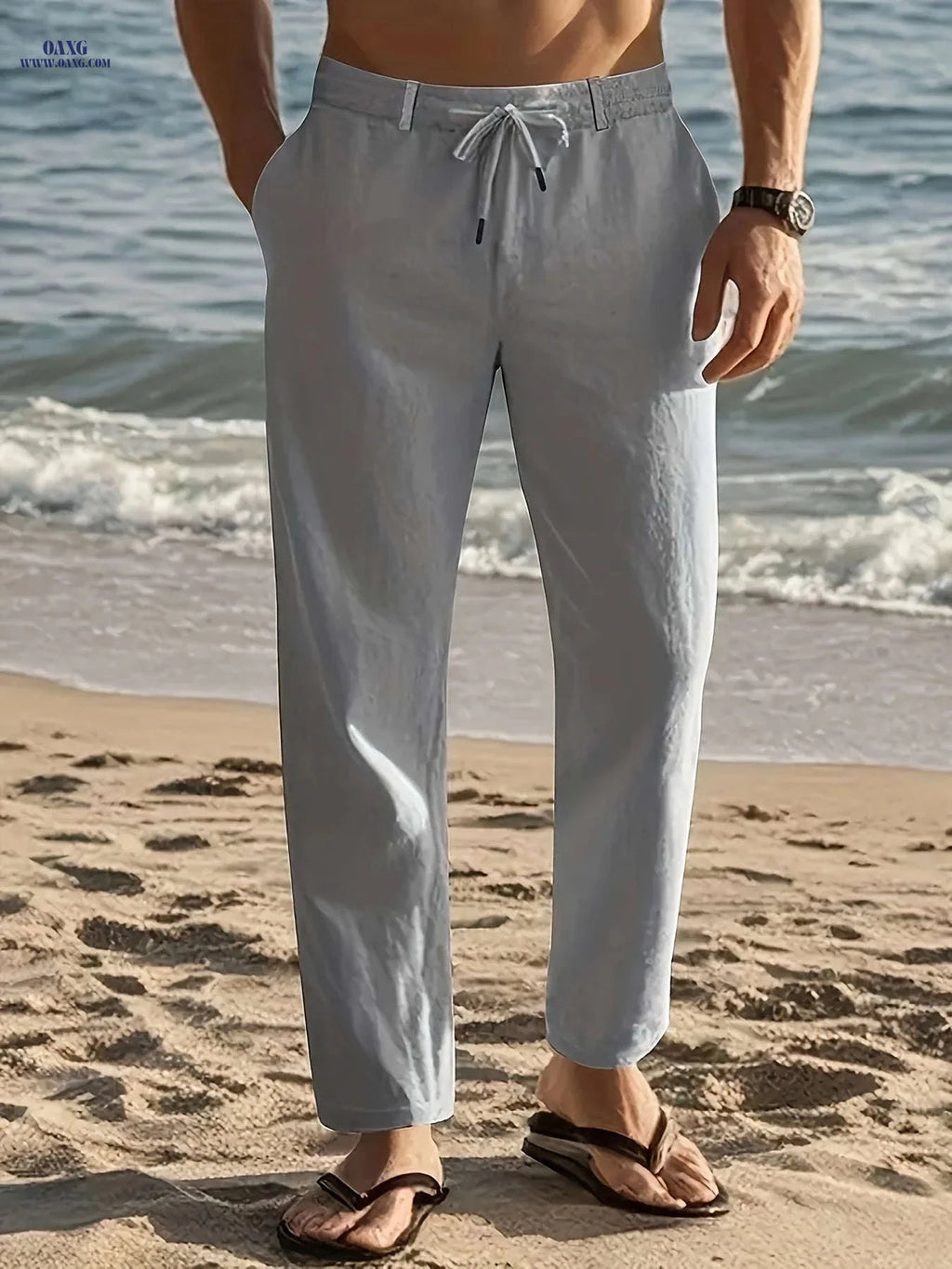 Men's Breathable Casual Linen Pants - Relaxed Fit for Outdoor Fun   OAXG 