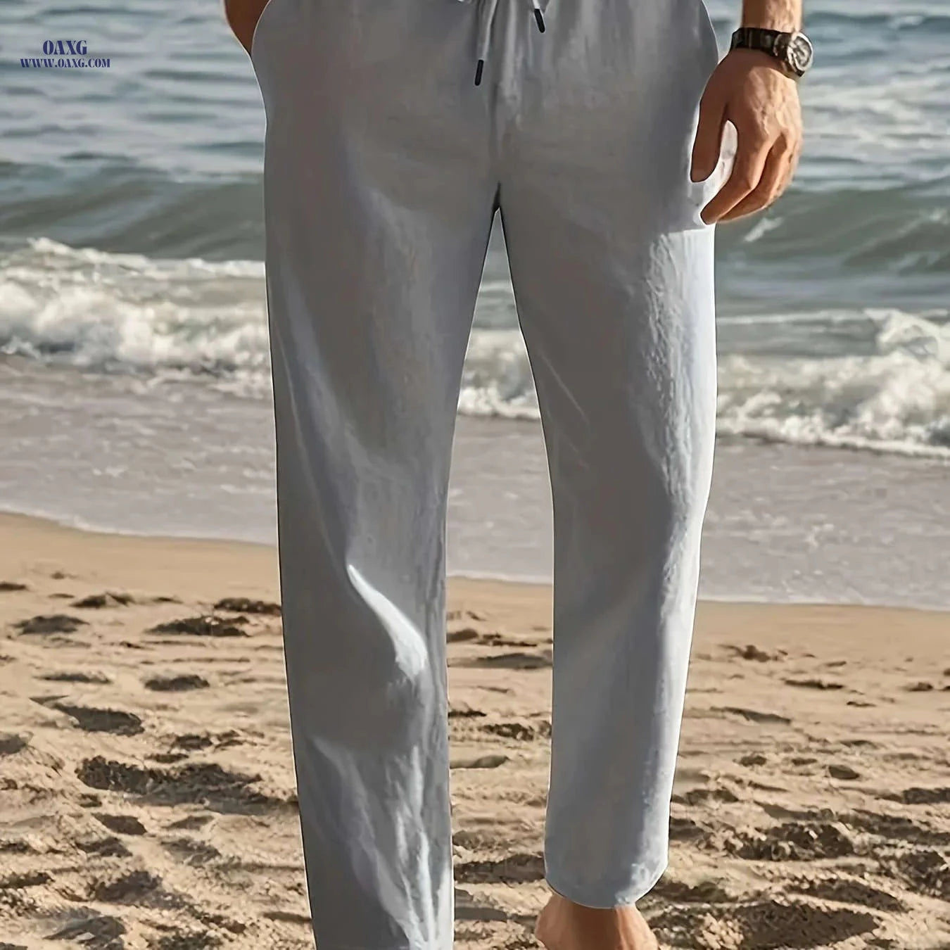 Men's Breathable Casual Linen Pants - Relaxed Fit for Outdoor Fun   OAXG Black / FR S