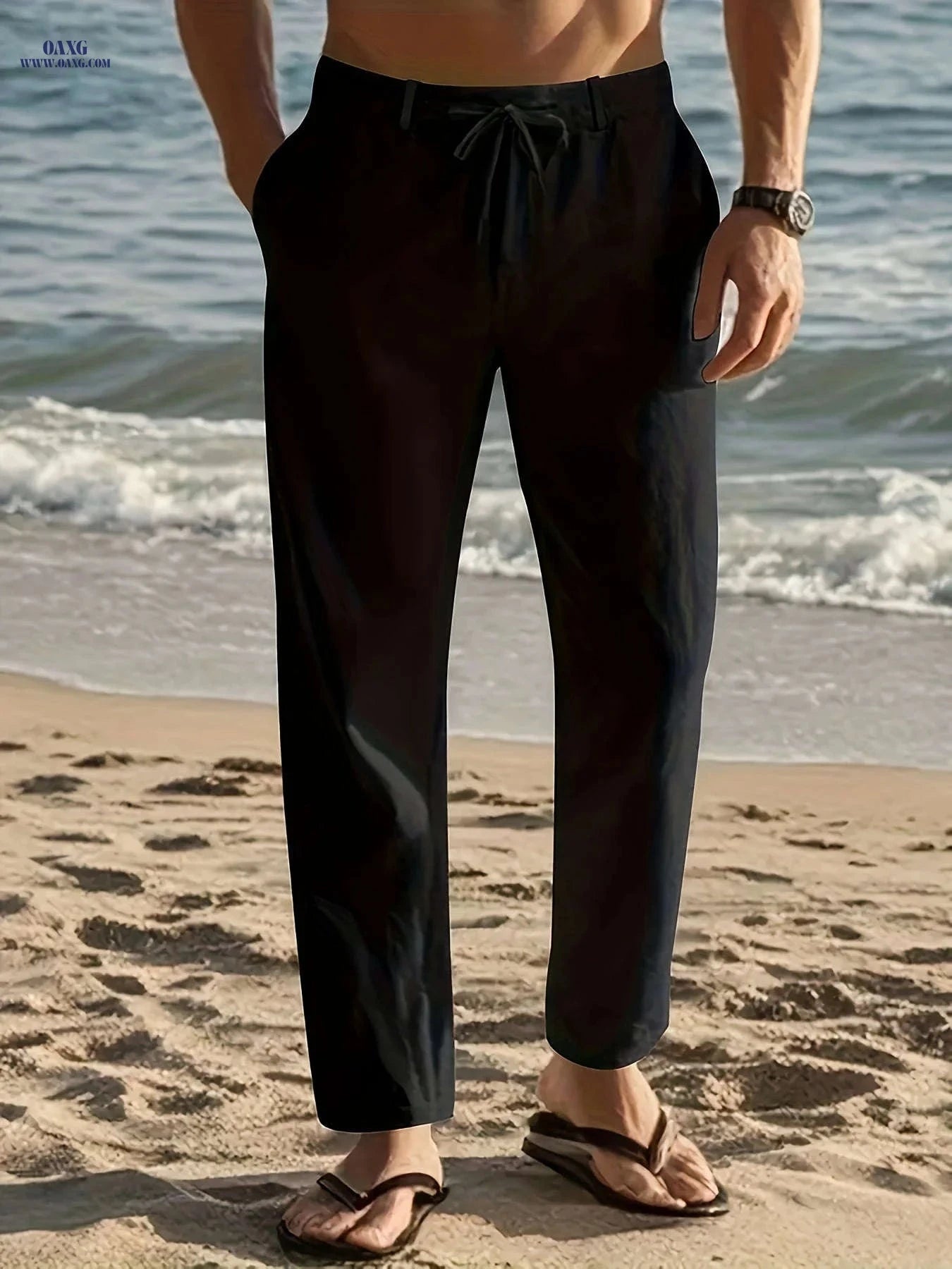 Men's Breathable Casual Linen Pants - Relaxed Fit for Outdoor Fun   OAXG 