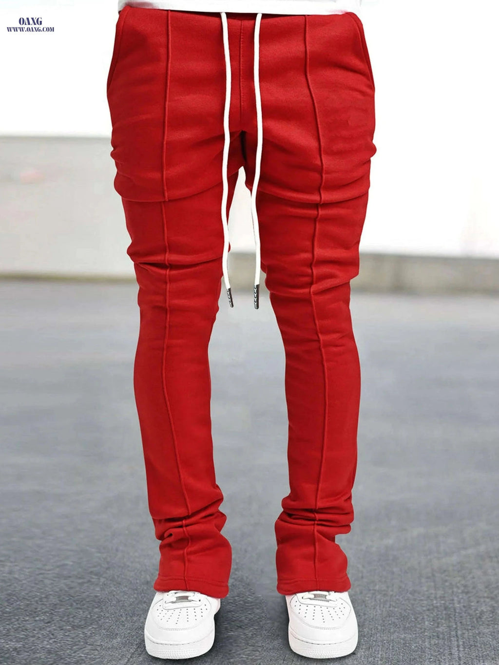 Men's Breathable Casual Pants - Lightweight Stretch Waist & Pockets   OAXG Red / S