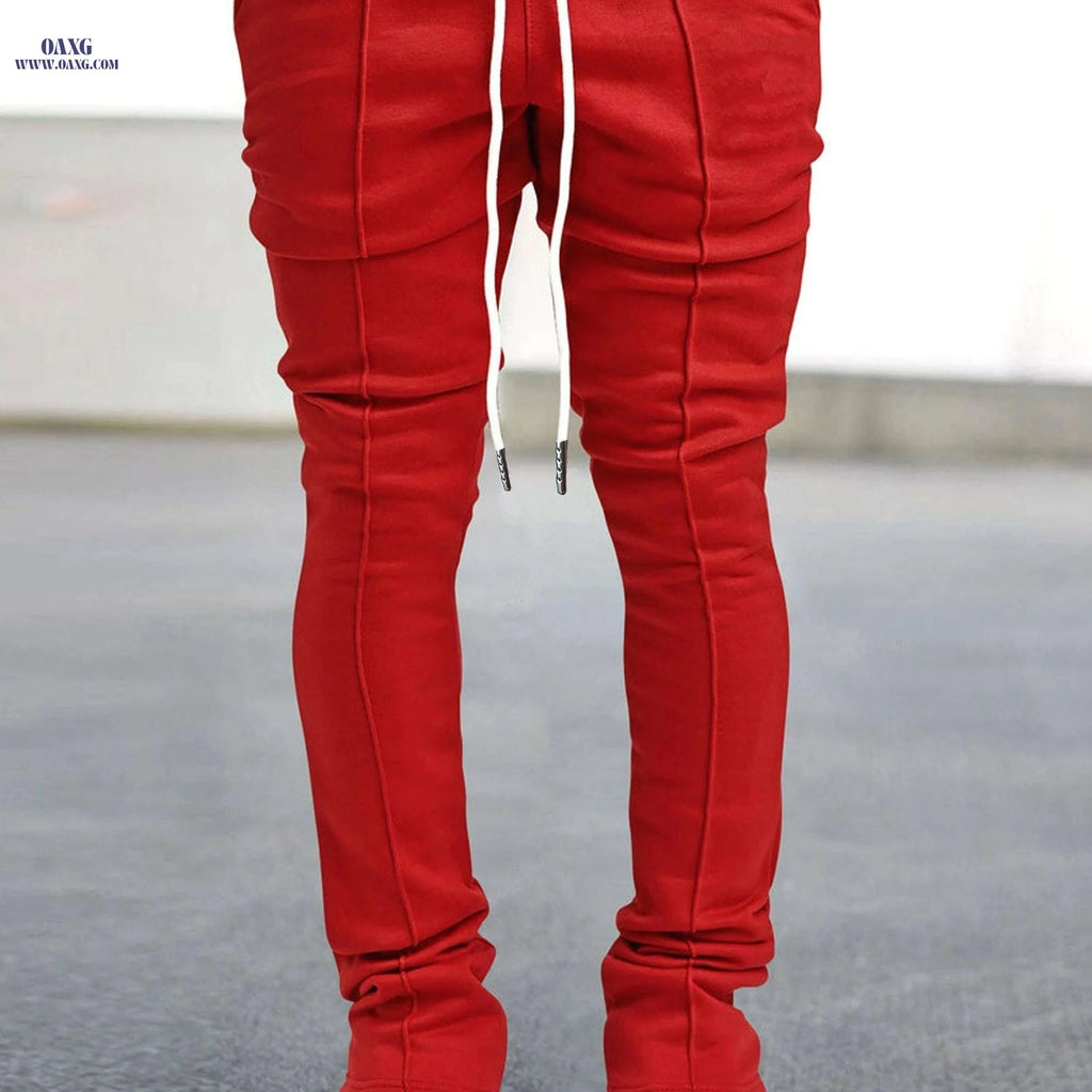 Men's Breathable Casual Pants - Lightweight Stretch Waist & Pockets   OAXG Red / S