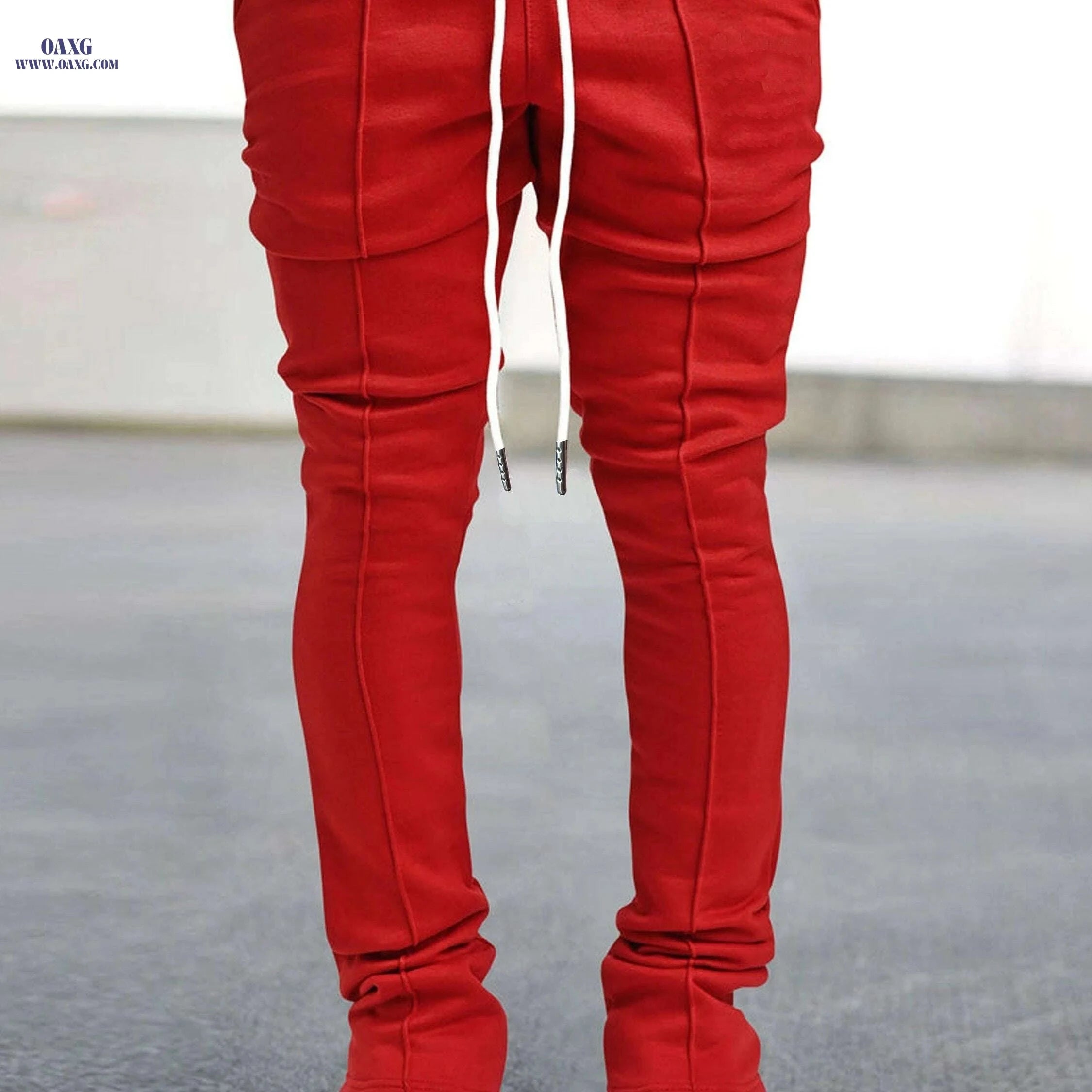 Men's Breathable Casual Pants - Lightweight Stretch Waist & Pockets   OAXG Red / S