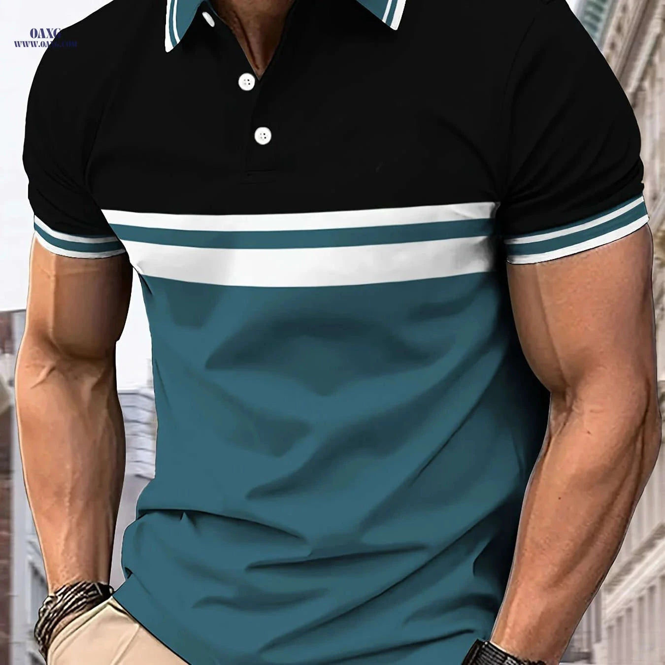 Men's Breathable Casual Shirt - Color Block, Short Sleeve, Comfort Fit   OAXG Black / FR M