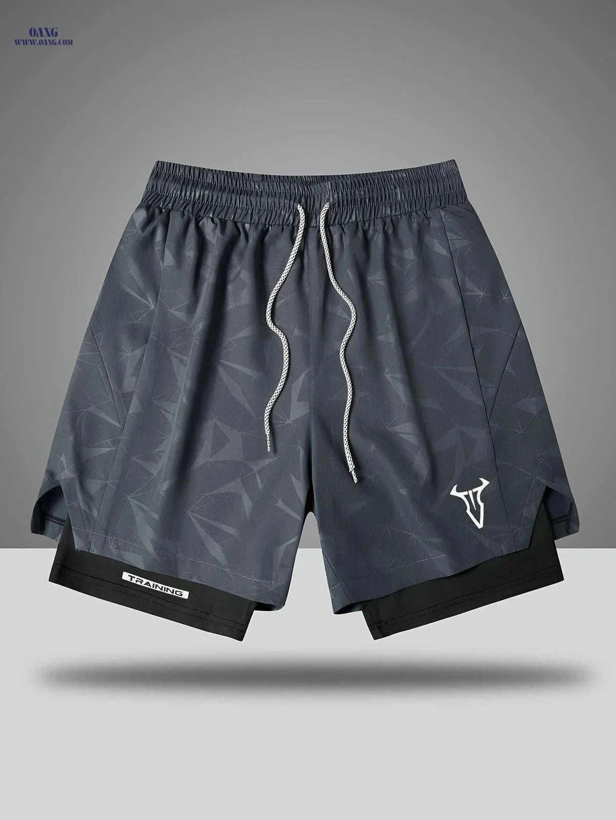 Men's Breathable Fitness Shorts - Slimming Sports Design, Geometric Print   OAXG 