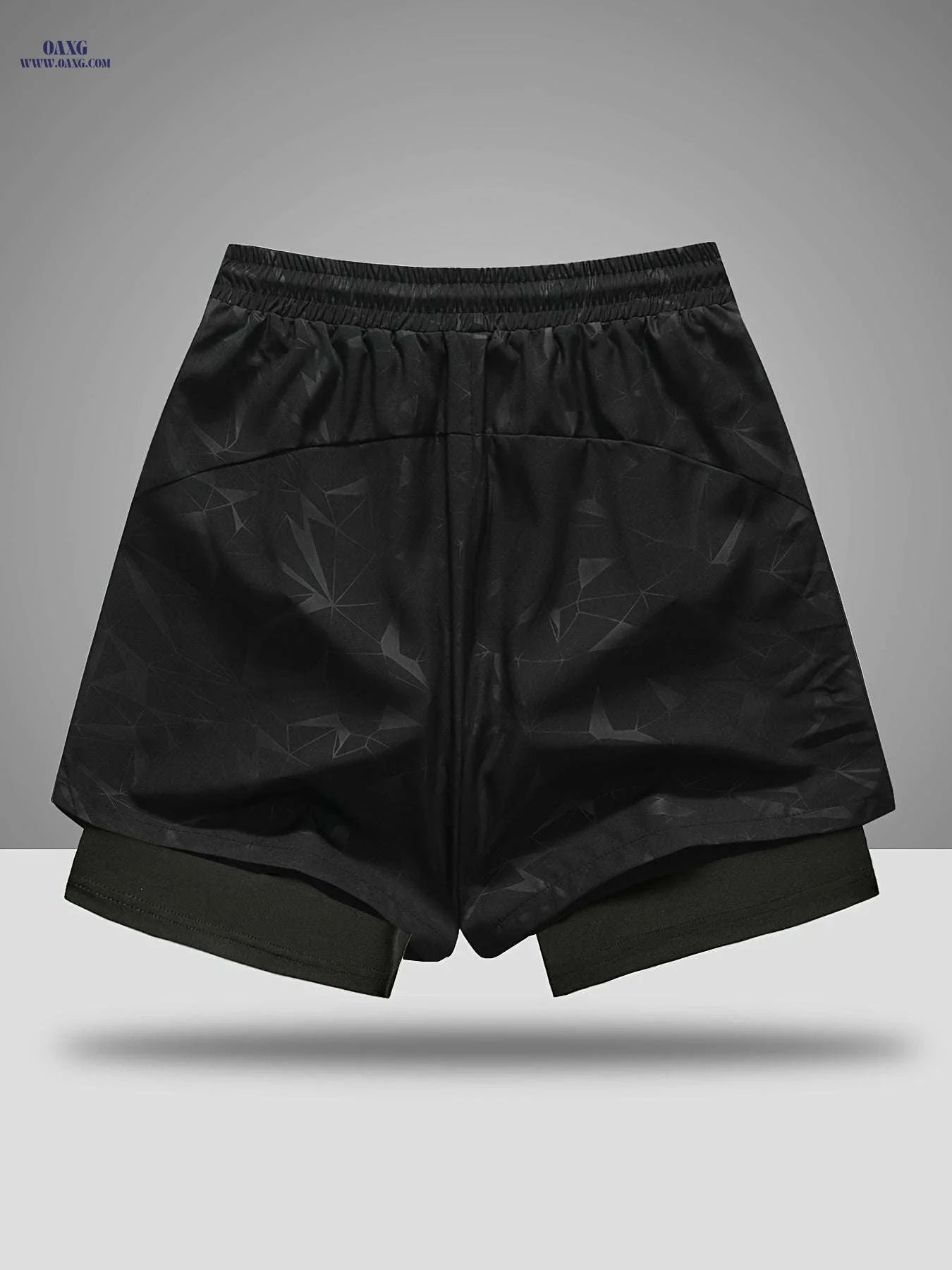 Men's Breathable Fitness Shorts - Slimming Sports Design, Geometric Print   OAXG Black / FR S