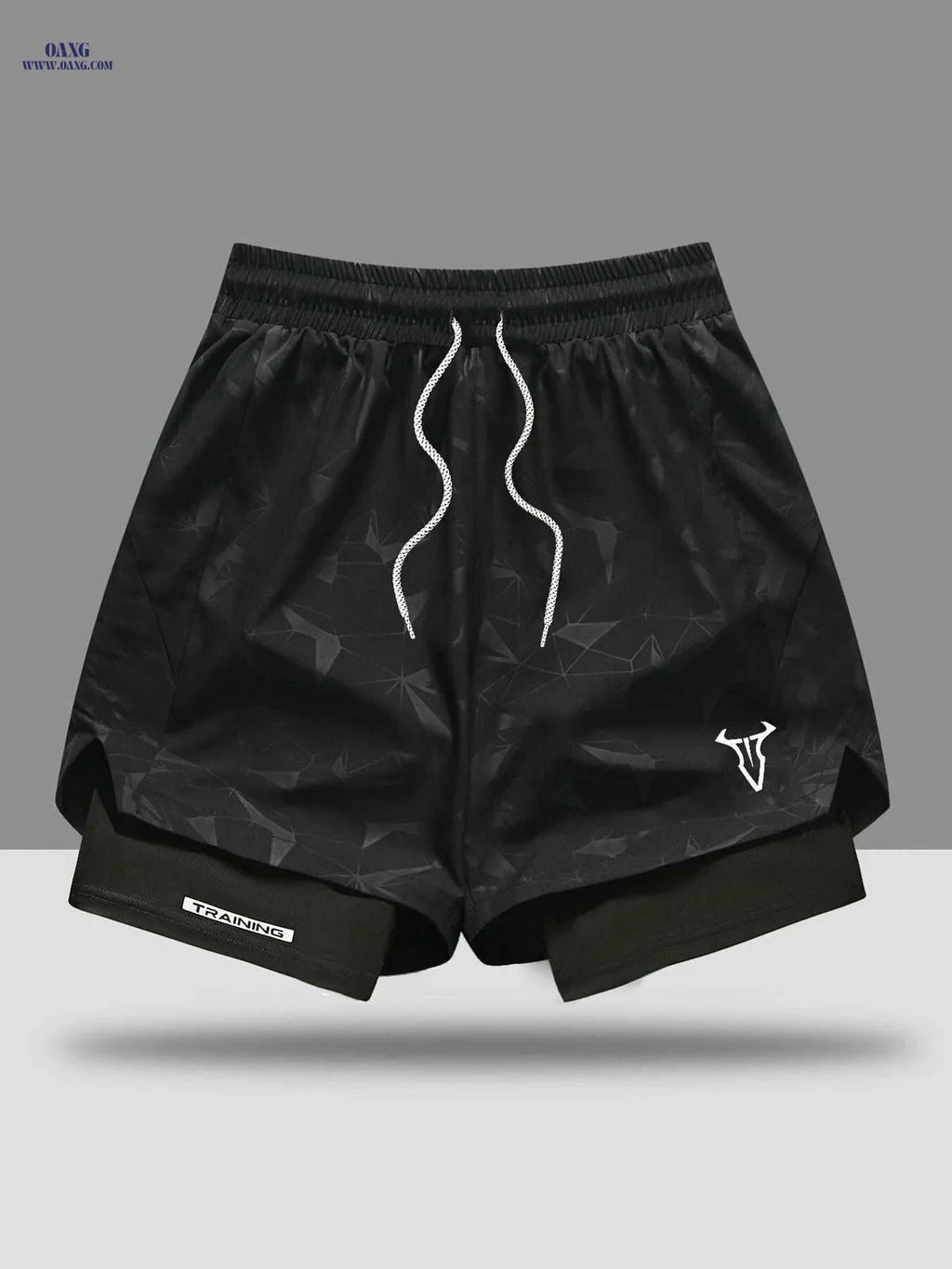 Men's Breathable Fitness Shorts - Slimming Sports Design, Geometric Print   OAXG Black / FR S