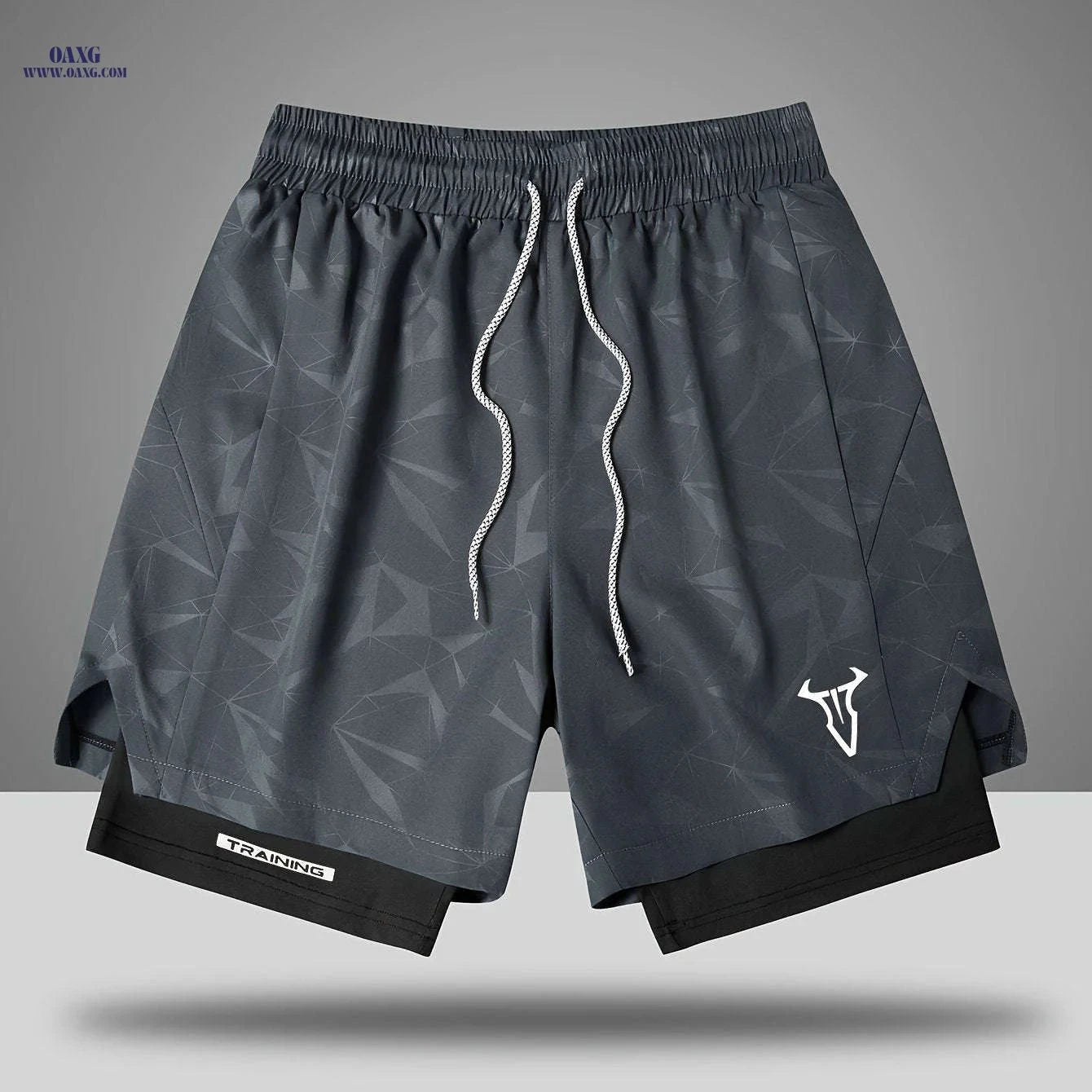 Men's Breathable Fitness Shorts - Slimming Sports Design, Geometric Print   OAXG Black / FR S