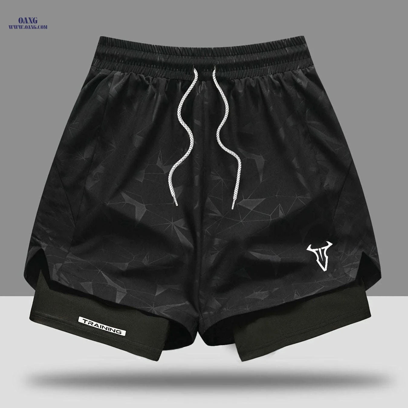 Men's Breathable Fitness Shorts - Slimming Sports Design, Geometric Print   OAXG Black / FR S