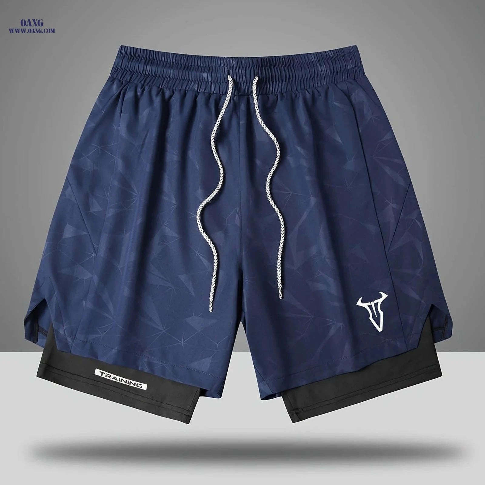 Men's Breathable Fitness Shorts - Slimming Sports Design, Geometric Print   OAXG 