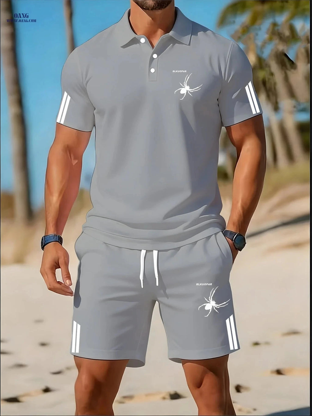 Men's Breathable Golf Polo Set - Casual Wear for Outdoors & Sports   OAXG pink color / FR S