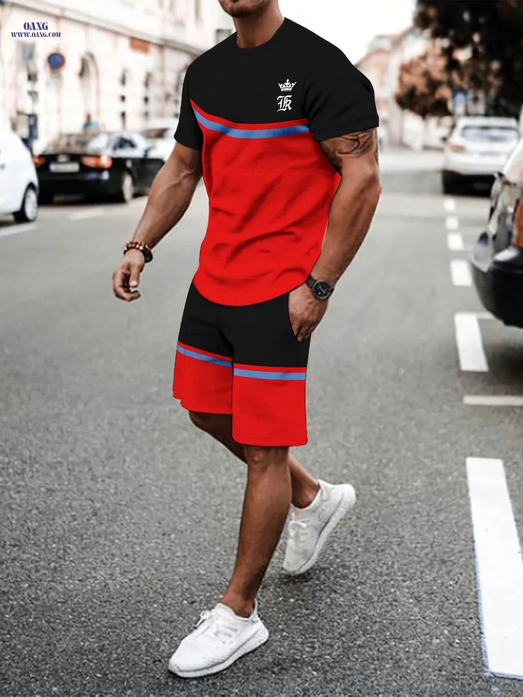 Men's Breathable Summer T-Shirt and Shorts Set - 3D Printed Leisure   OAXG Mixed colors / FR S