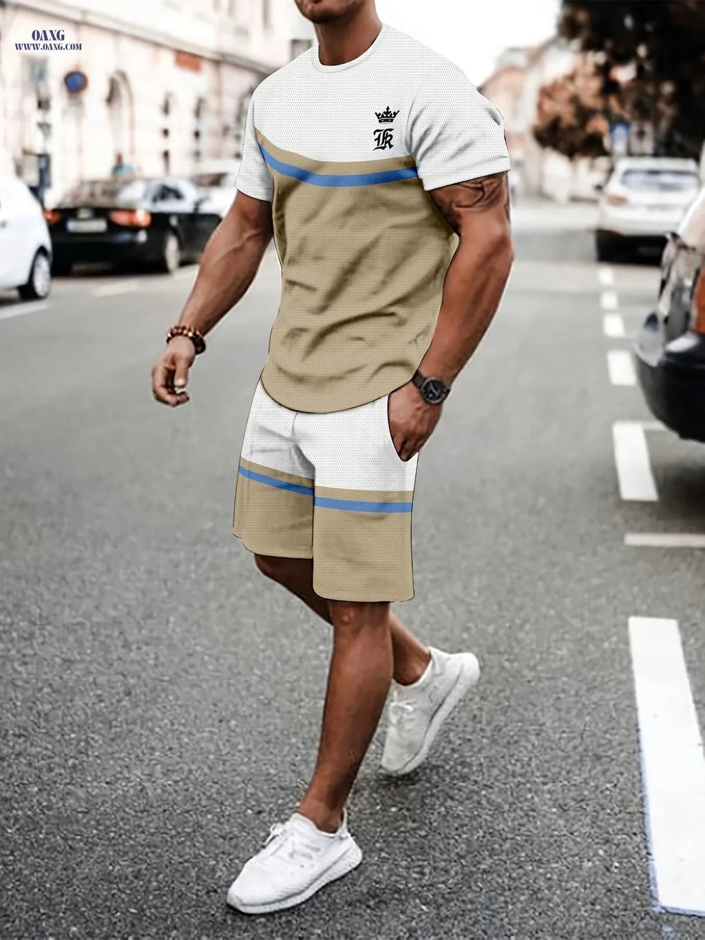Men's Breathable Summer T-Shirt and Shorts Set - 3D Printed Leisure   OAXG Mixed colors / FR S
