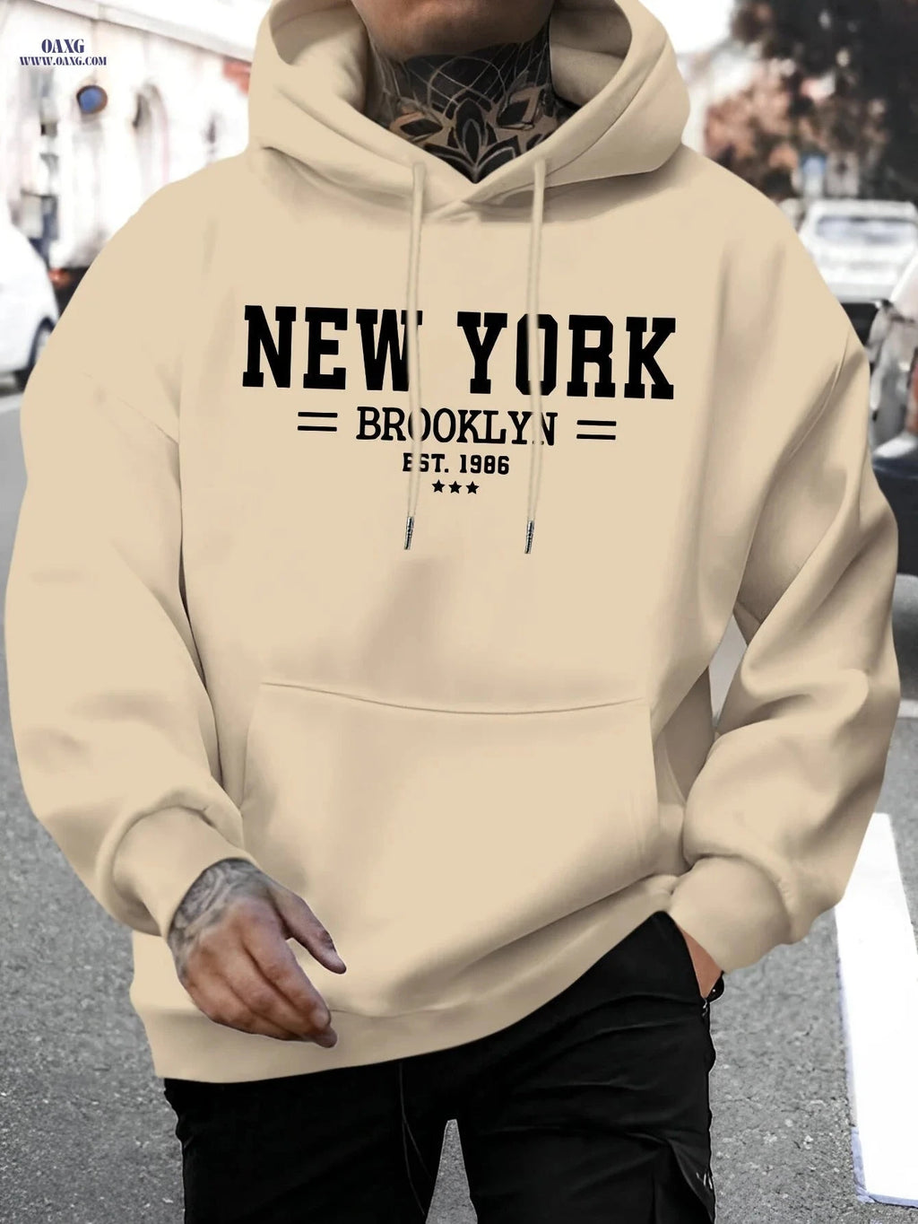 Men's Brooklyn Letter Print Hoodie - Casual Autumn Sweatshirt   OAXG 