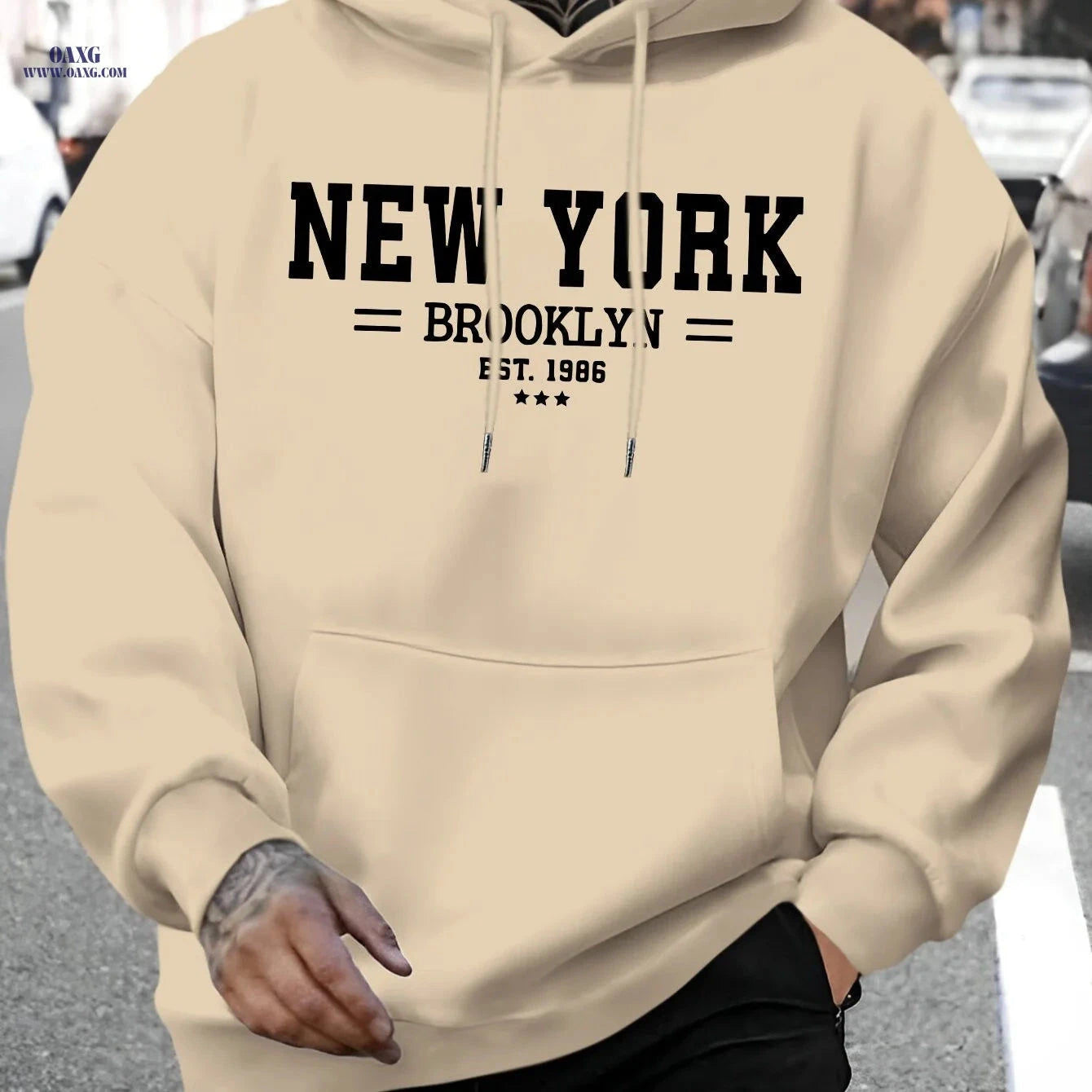 Men's Brooklyn Letter Print Hoodie - Casual Autumn Sweatshirt   OAXG 