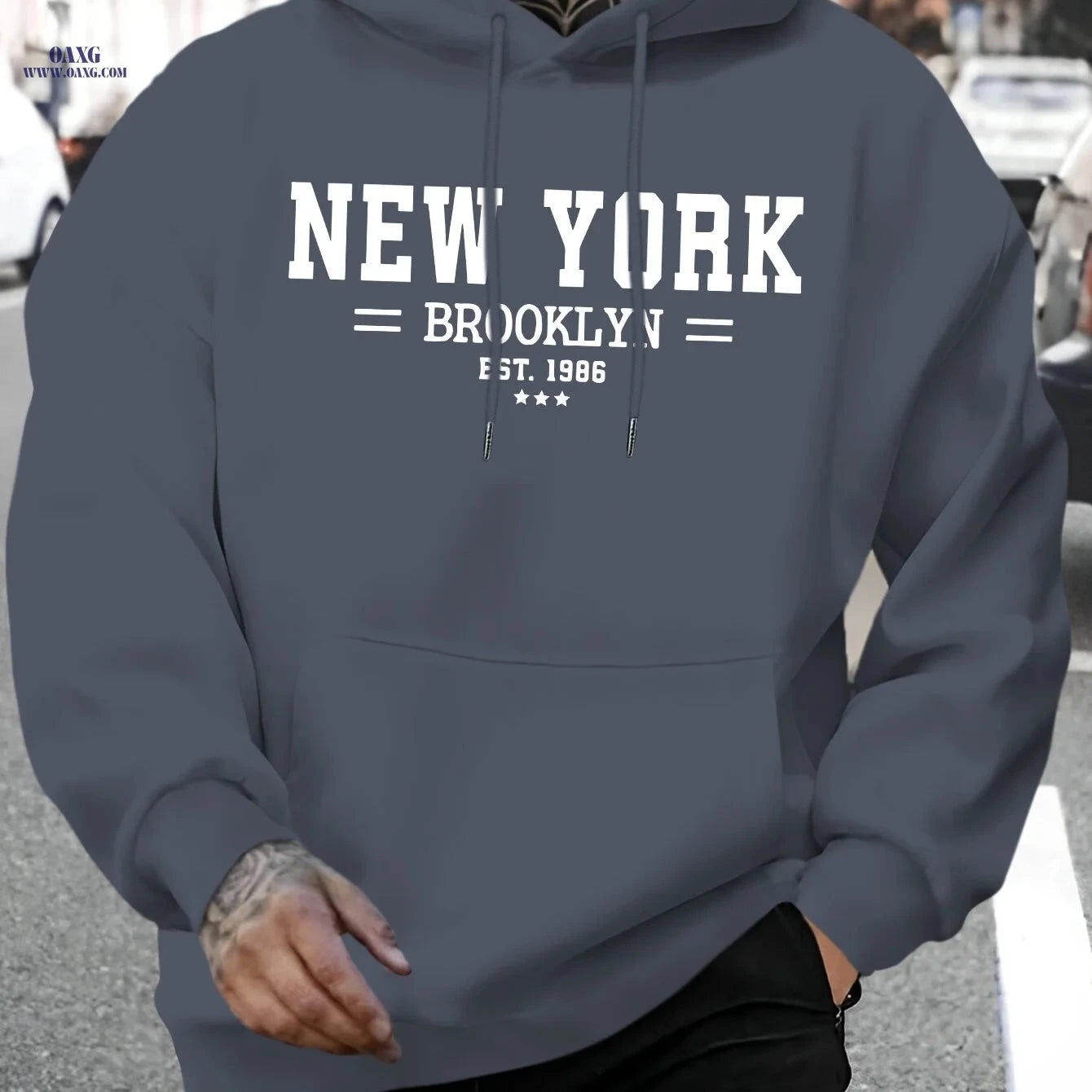 Men's Brooklyn Letter Print Hoodie - Casual Autumn Sweatshirt   OAXG Red / FR S