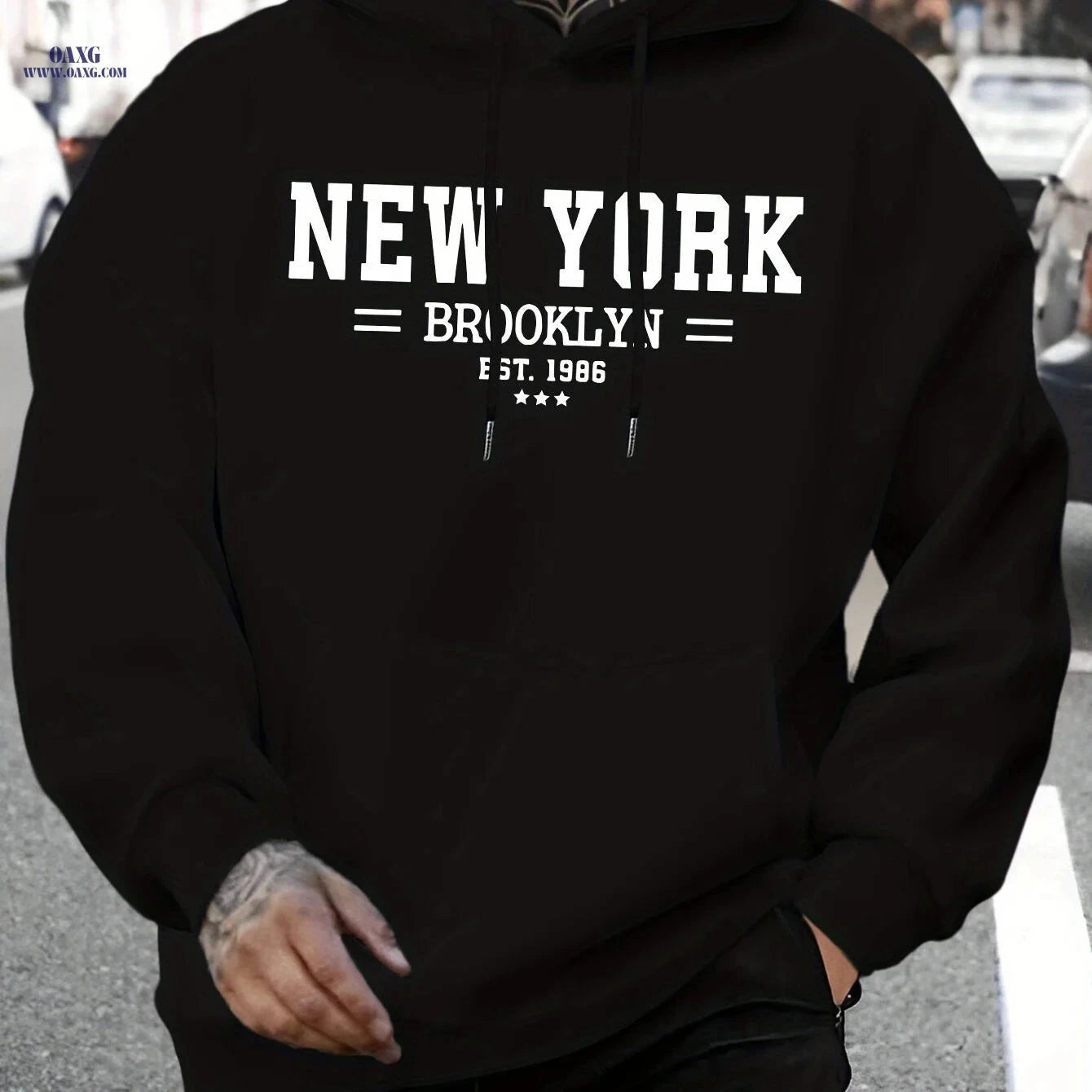 Men's Brooklyn Letter Print Hoodie - Casual Autumn Sweatshirt   OAXG 
