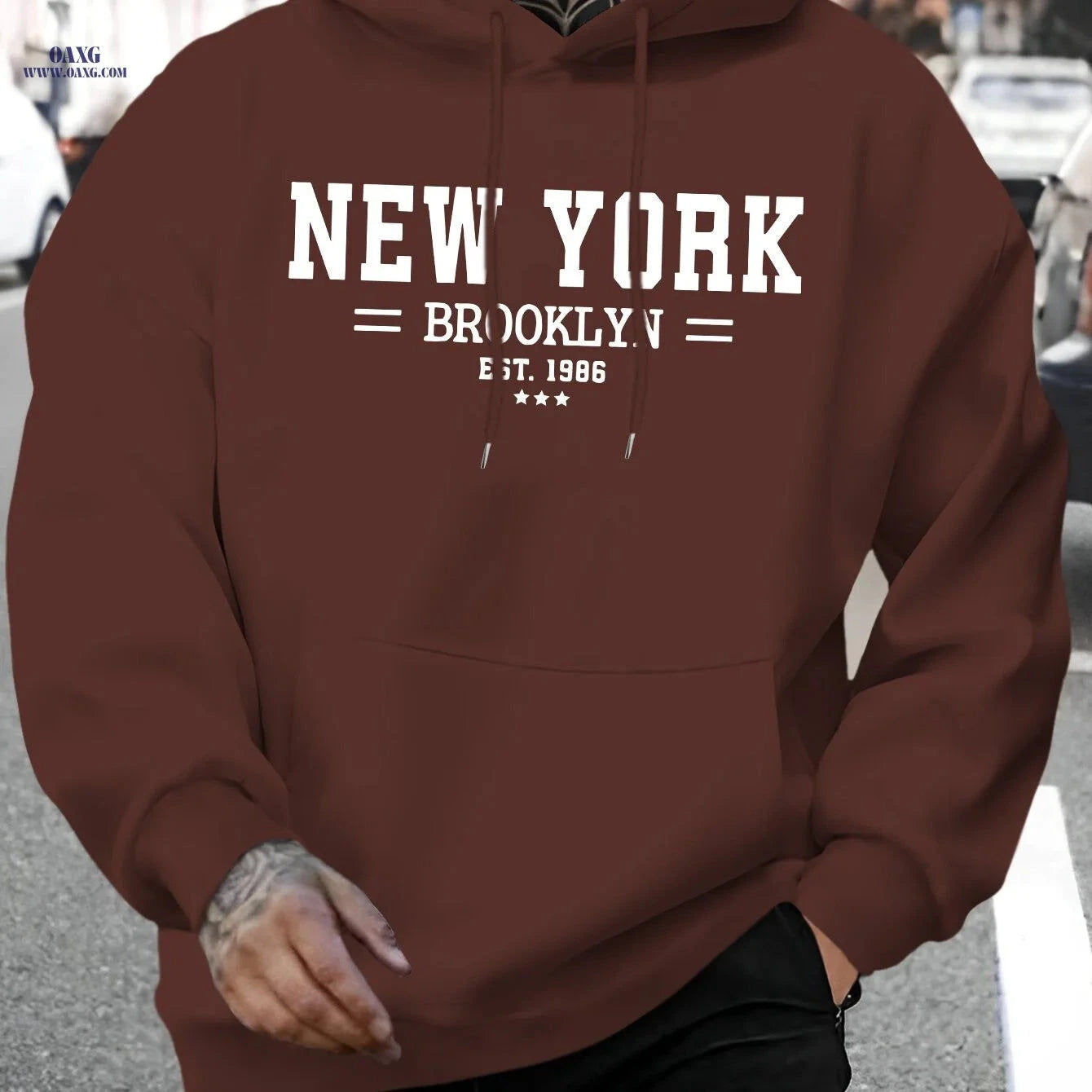 Men's Brooklyn Letter Print Hoodie - Casual Autumn Sweatshirt   OAXG 