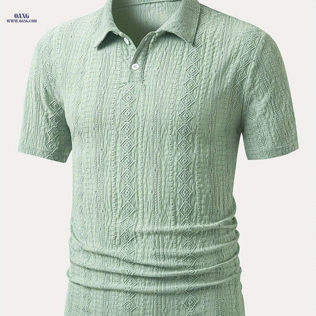 Men's Brown Knit Shirt - Casual Short Sleeve, Breathable Fabric   OAXG 