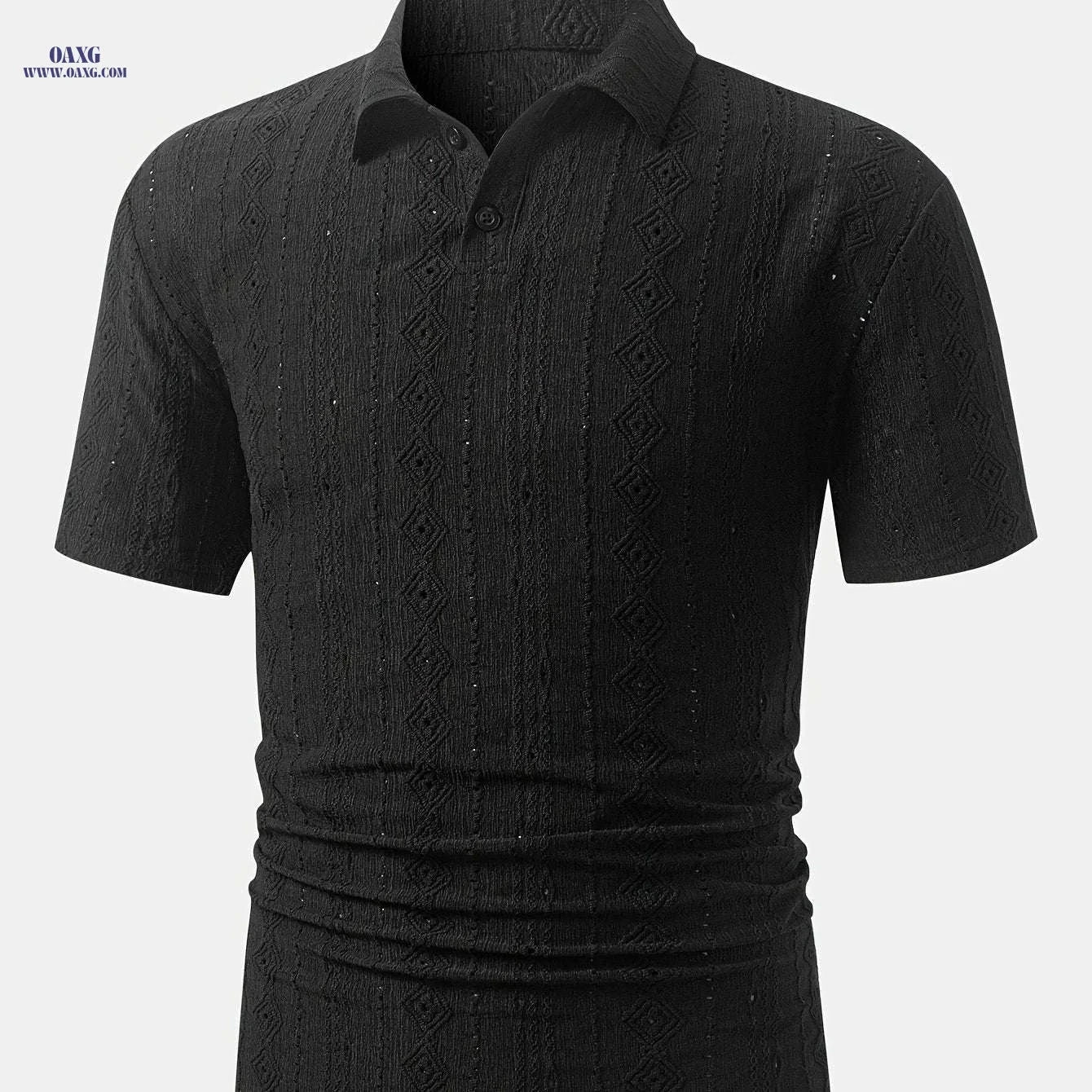 Men's Brown Knit Shirt - Casual Short Sleeve, Breathable Fabric   OAXG 