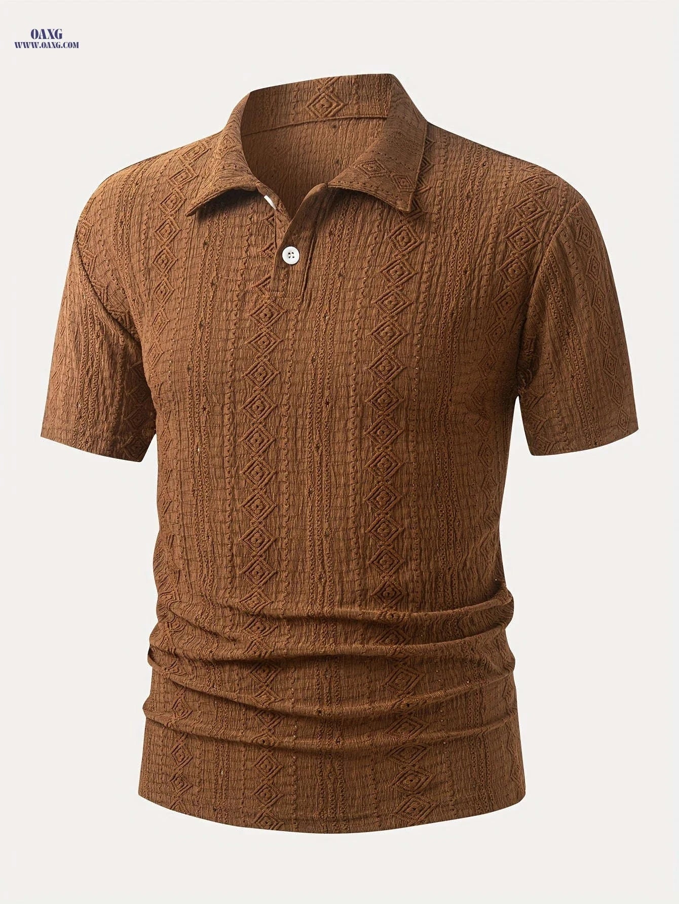 Men's Brown Knit Shirt - Casual Short Sleeve, Breathable Fabric   OAXG 
