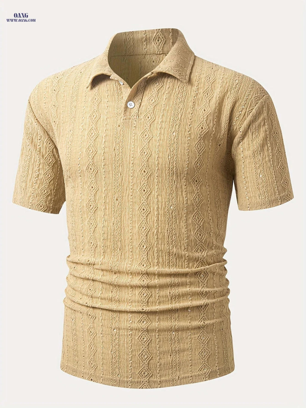 Men's Brown Knit Shirt - Casual Short Sleeve, Breathable Fabric   OAXG 