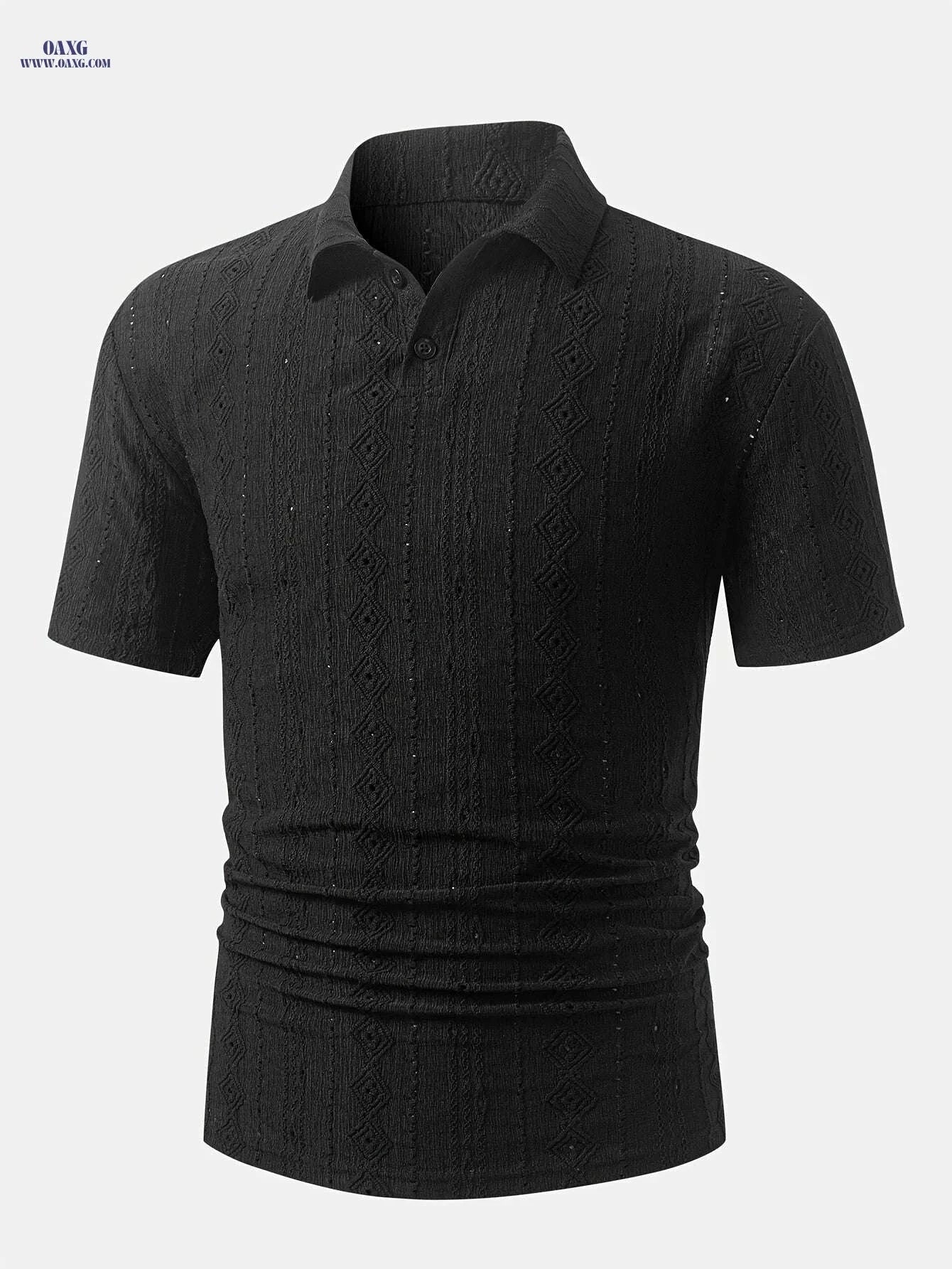 Men's Brown Knit Shirt - Casual Short Sleeve, Breathable Fabric   OAXG 