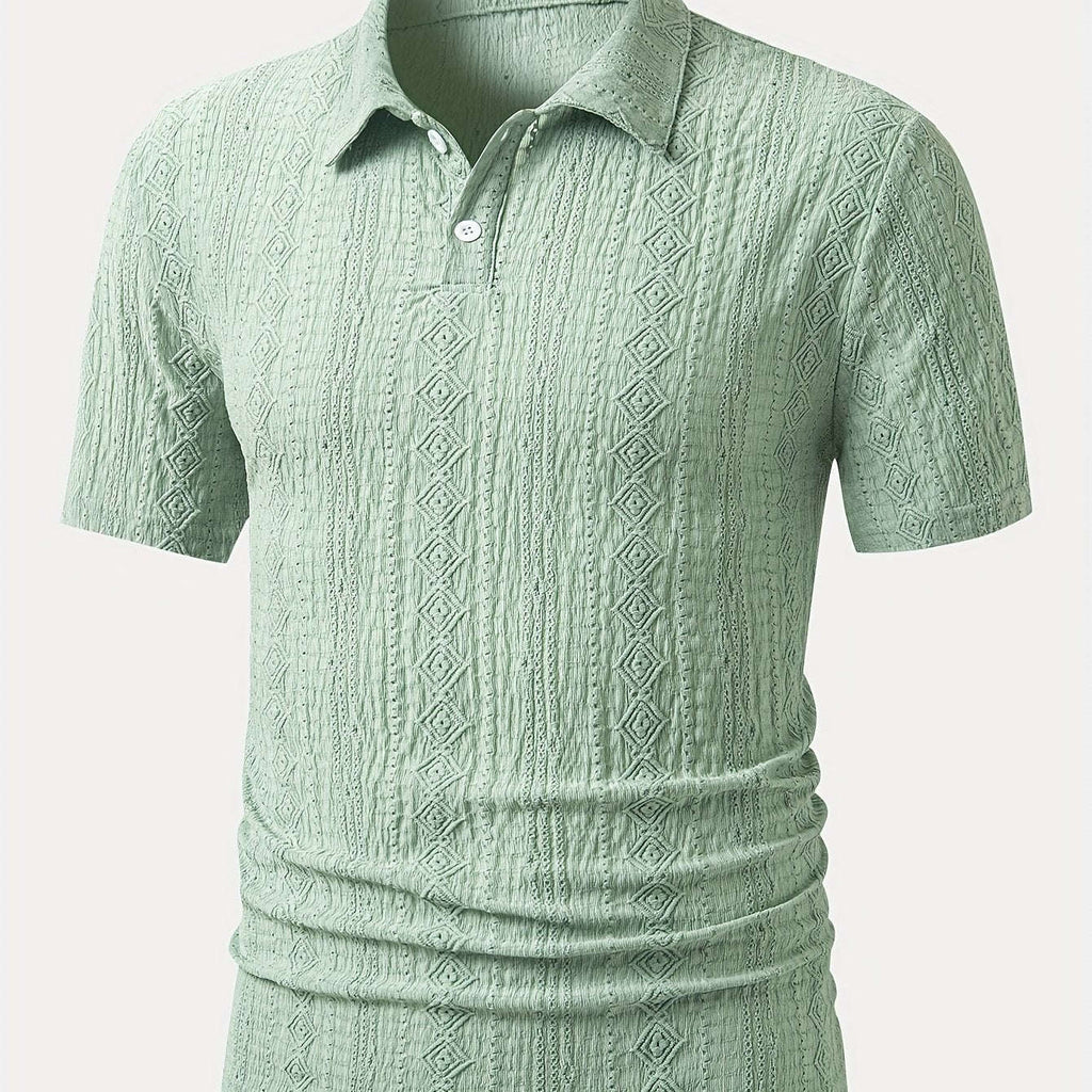 Men's Brown Knit Shirt - Casual Short Sleeve, Breathable Fabric   OAXG 
