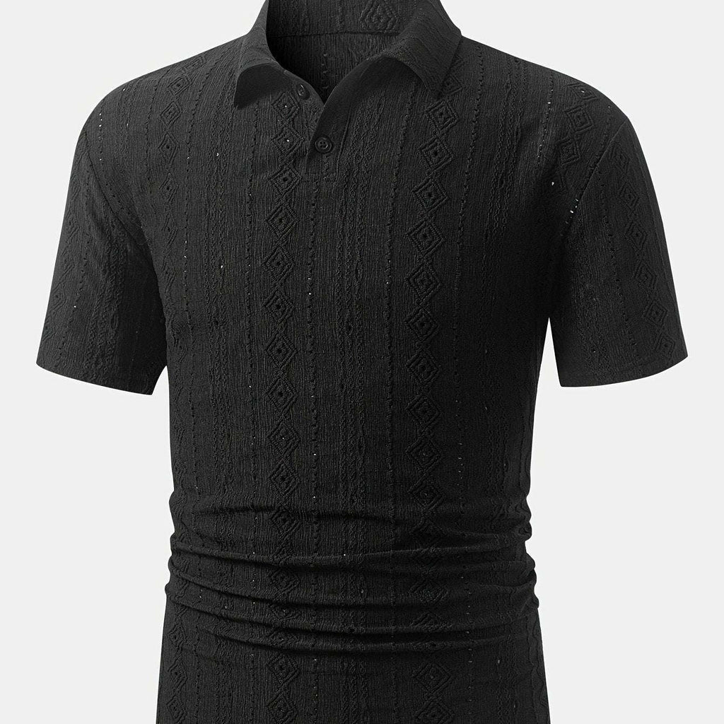 Men's Brown Knit Shirt - Casual Short Sleeve, Breathable Fabric   OAXG 