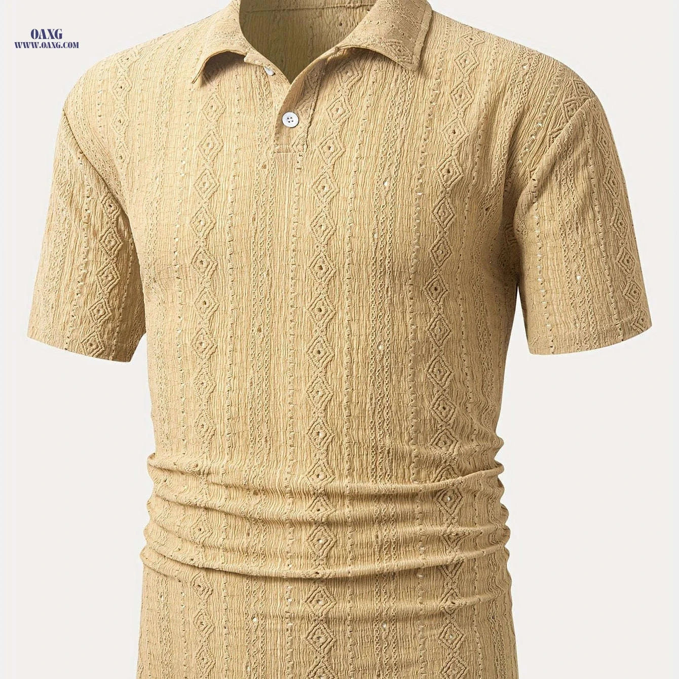 Men's Brown Knit Shirt - Casual Short Sleeve, Breathable Fabric   OAXG 