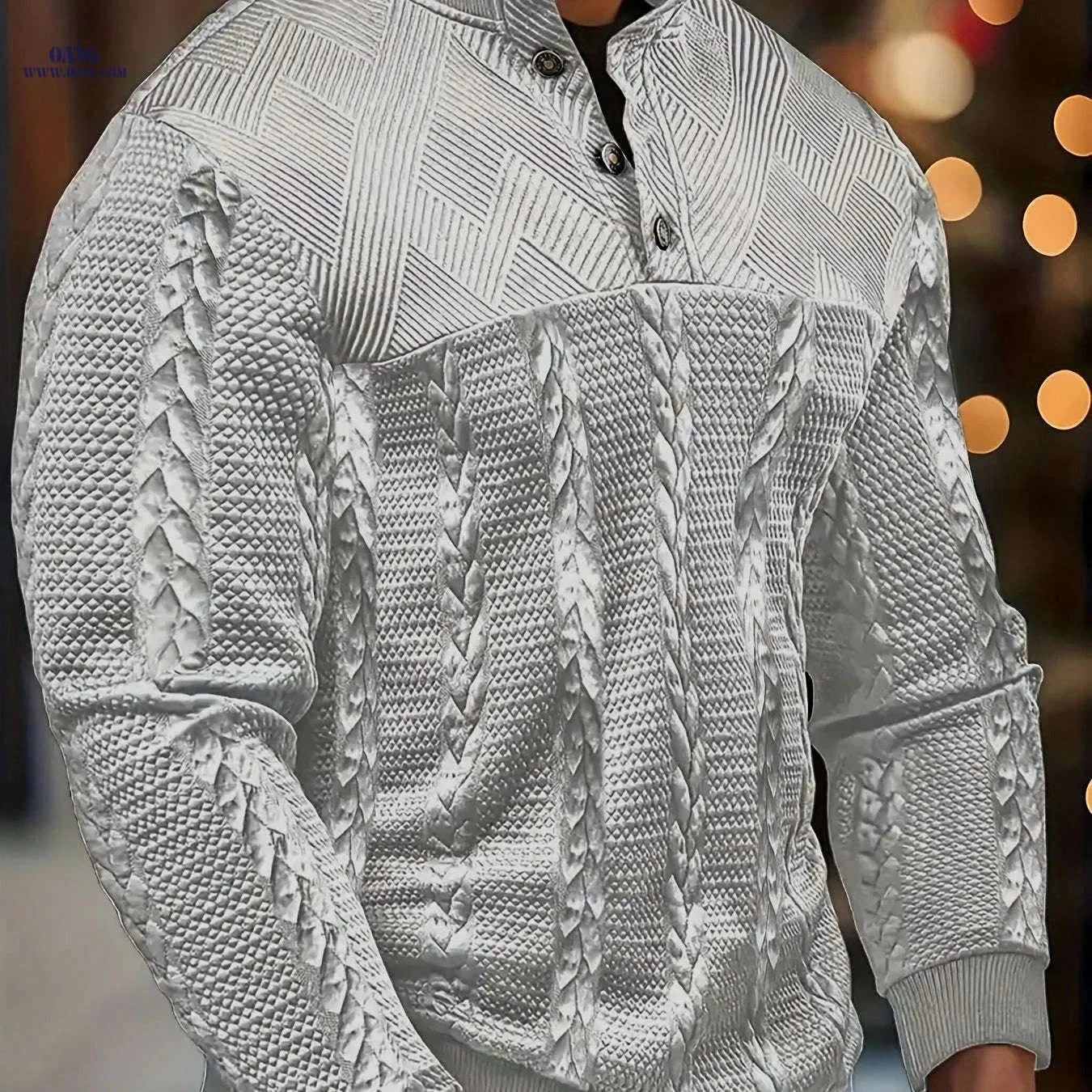 Men's Brown Striped Henley Sweater - Casual Long Sleeve Pullover   OAXG Black / FR S