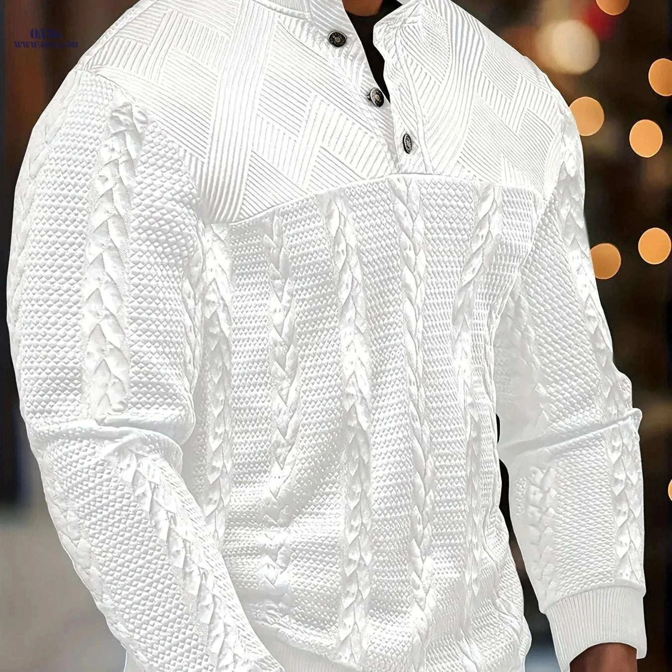 Men's Brown Striped Henley Sweater - Casual Long Sleeve Pullover   OAXG Black / FR S