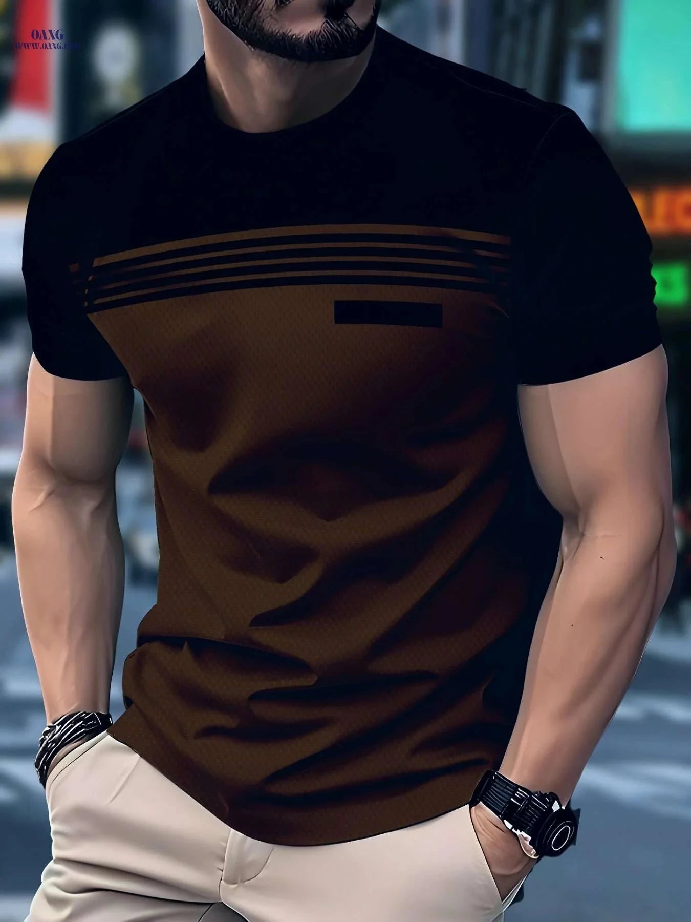 Men's Brown to Black Ombre T-Shirt - Casual Fit for Gym & Parties   OAXG Coffee color / S