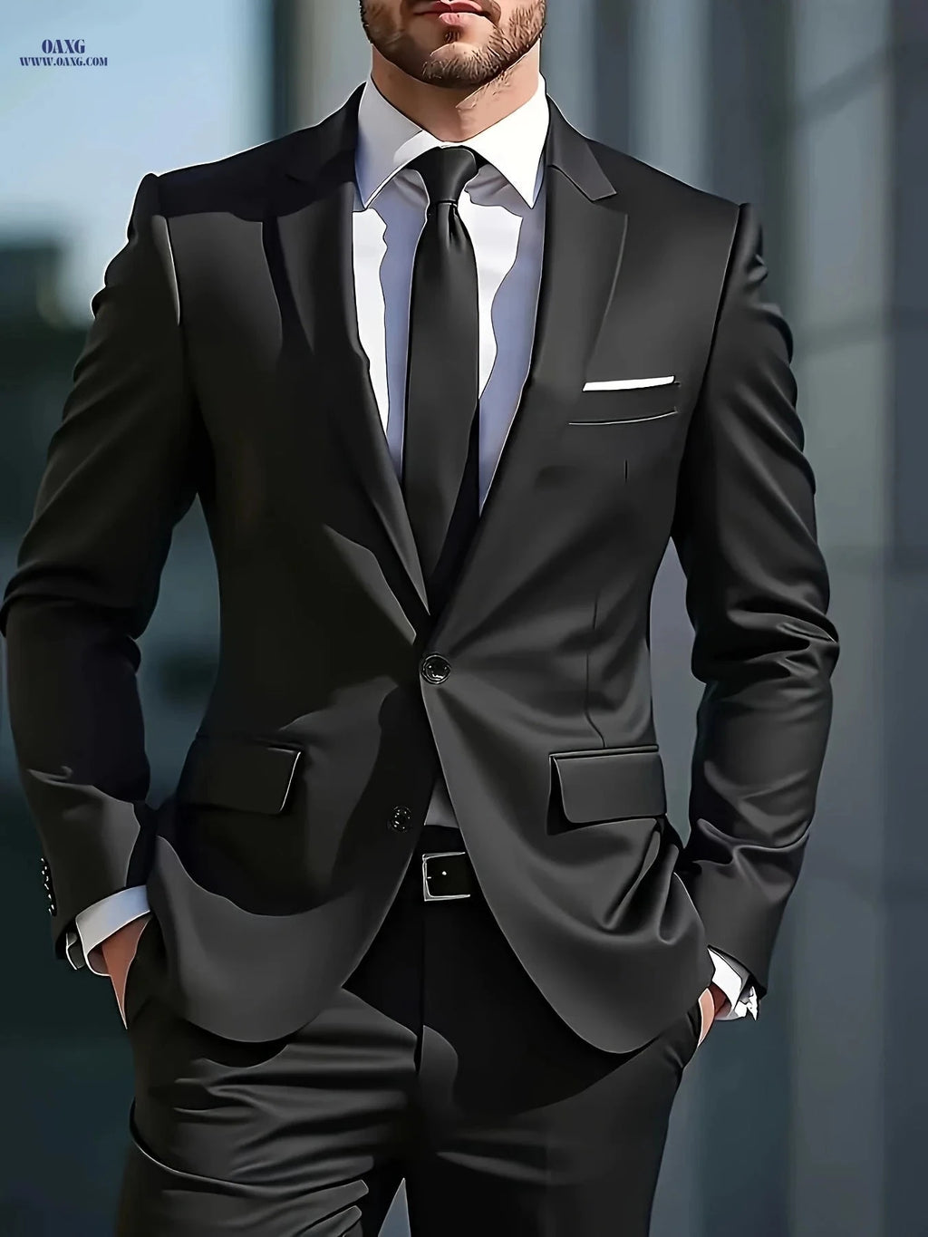 Men's Business Casual Suit Set - Executive Lapel Jacket & Slim Trousers   OAXG 