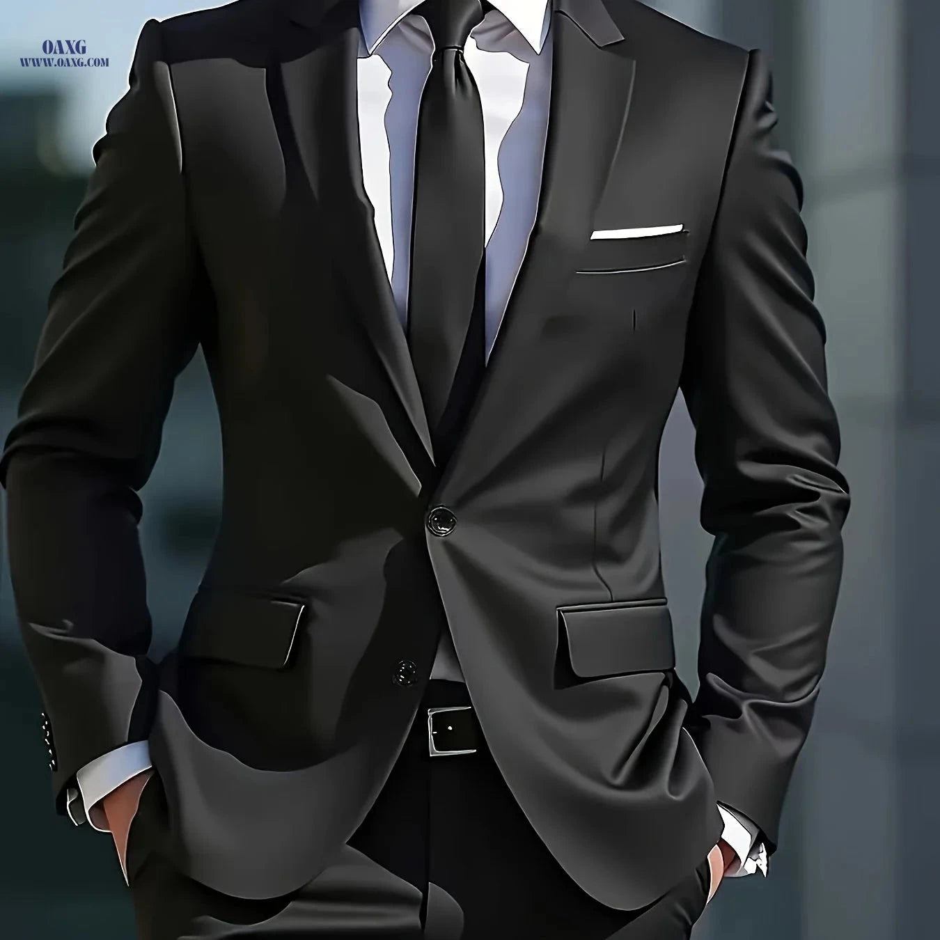 Men's Business Casual Suit Set - Executive Lapel Jacket & Slim Trousers   OAXG Black / FR M