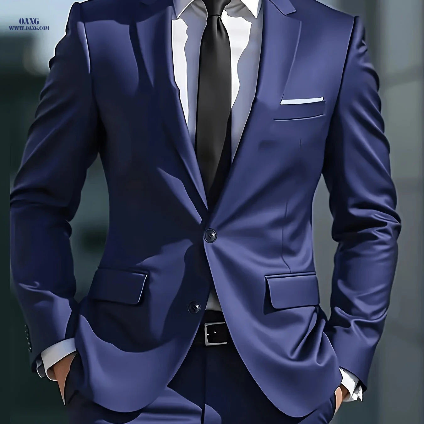 Men's Business Casual Suit Set - Executive Lapel Jacket & Slim Trousers   OAXG Black / FR M