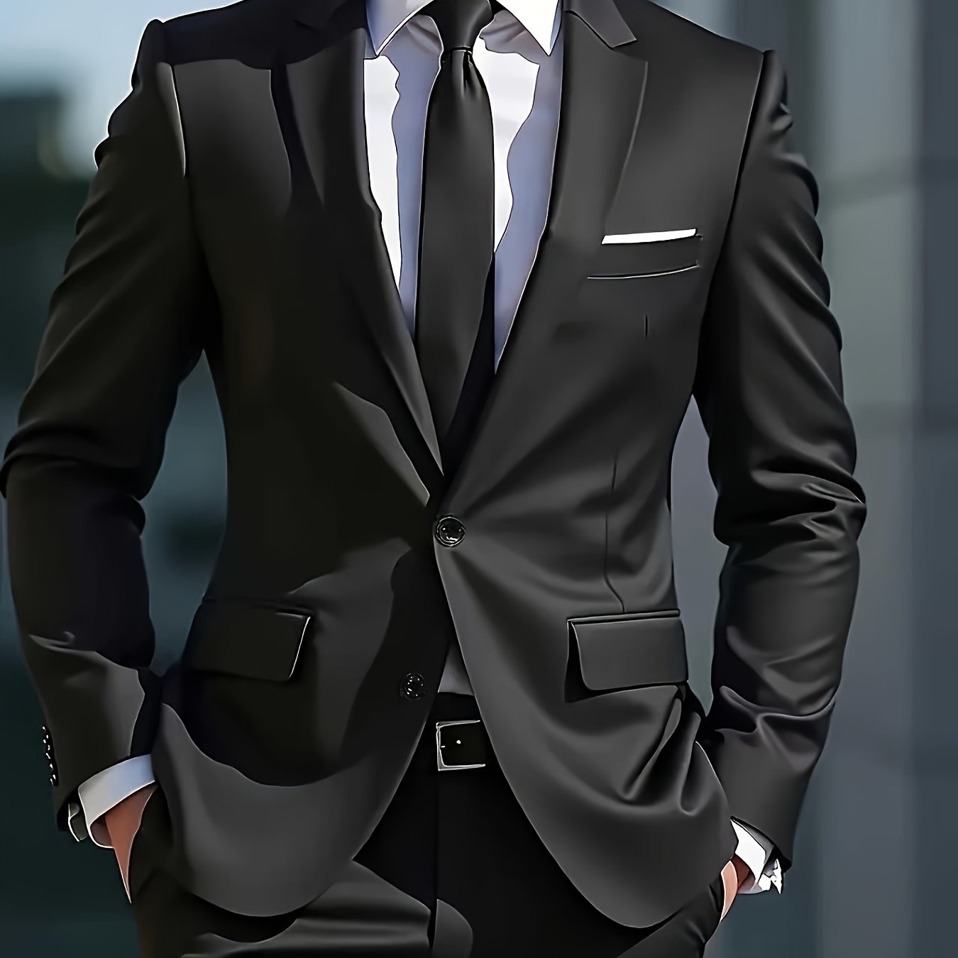 Men's Business Casual Suit Set - Executive Lapel Jacket & Slim Trousers   OAXG Black / FR M