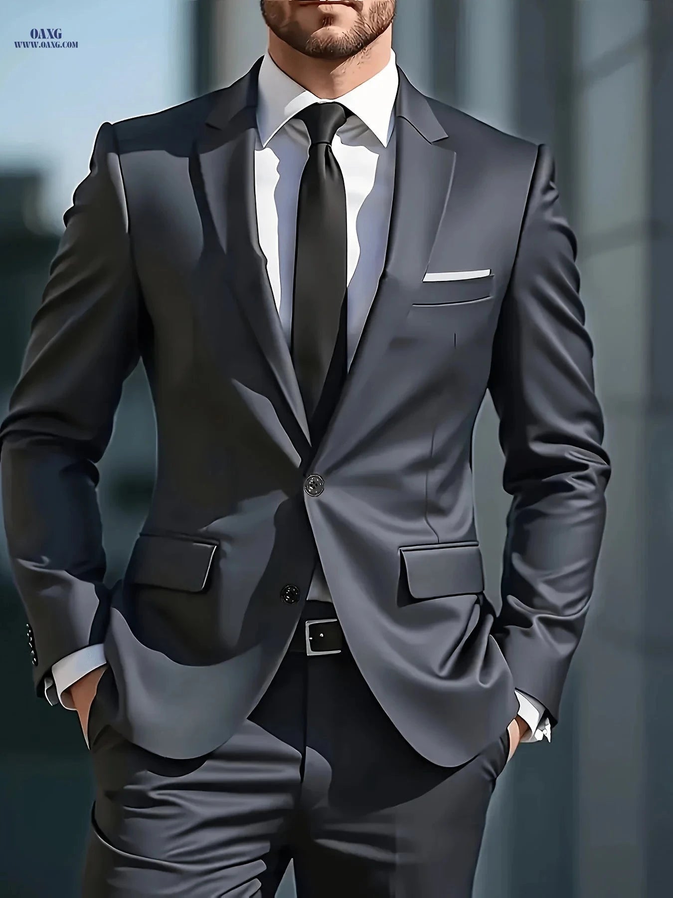 Men's Business Casual Suit Set - Executive Lapel Jacket & Slim Trousers   OAXG 