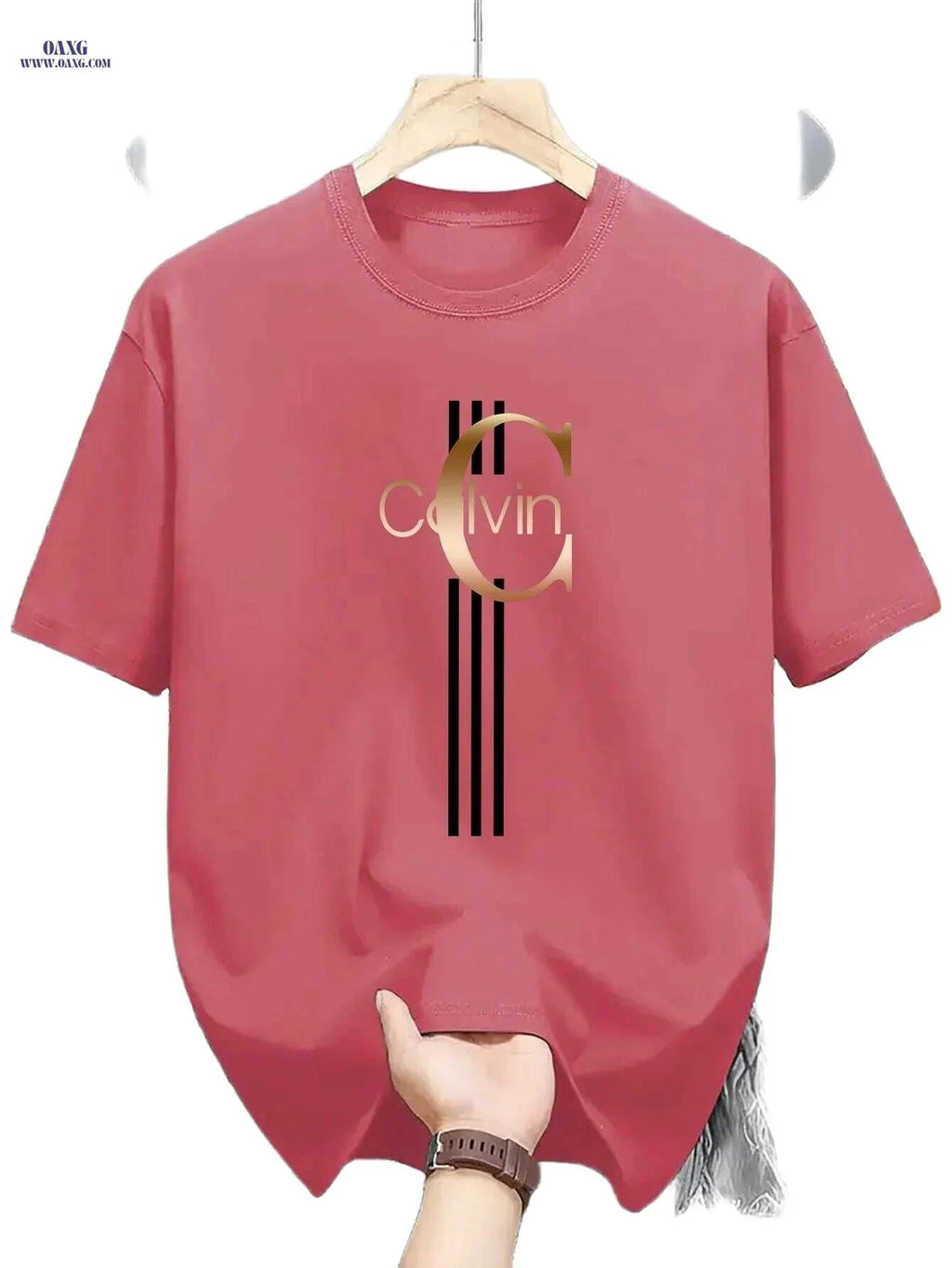 Men's Calvin Print T-Shirt - Black Golden Stripe Summer Tee   OAXG Black / XS