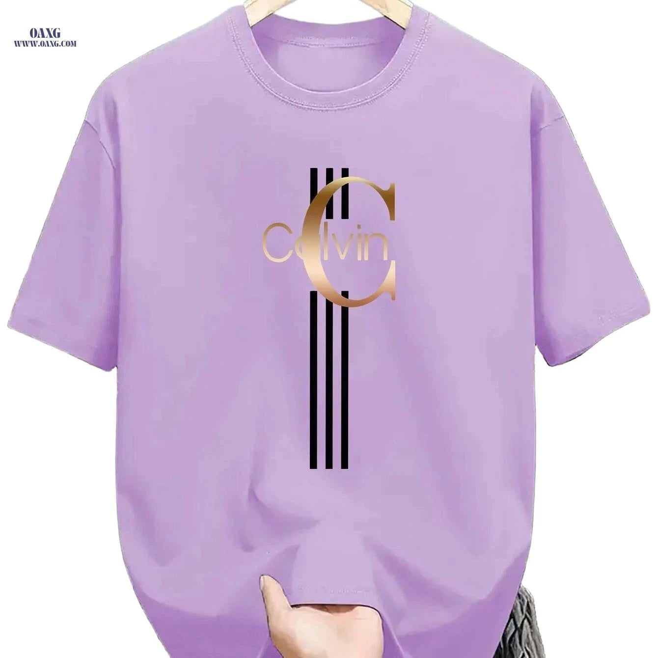 Men's Calvin Print T-Shirt - Black Golden Stripe Summer Tee   OAXG Black / XS