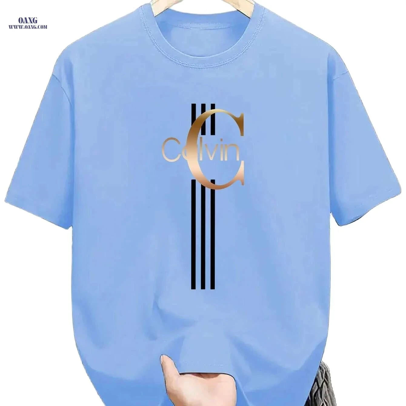 Men's Calvin Print T-Shirt - Black Golden Stripe Summer Tee   OAXG Black / XS