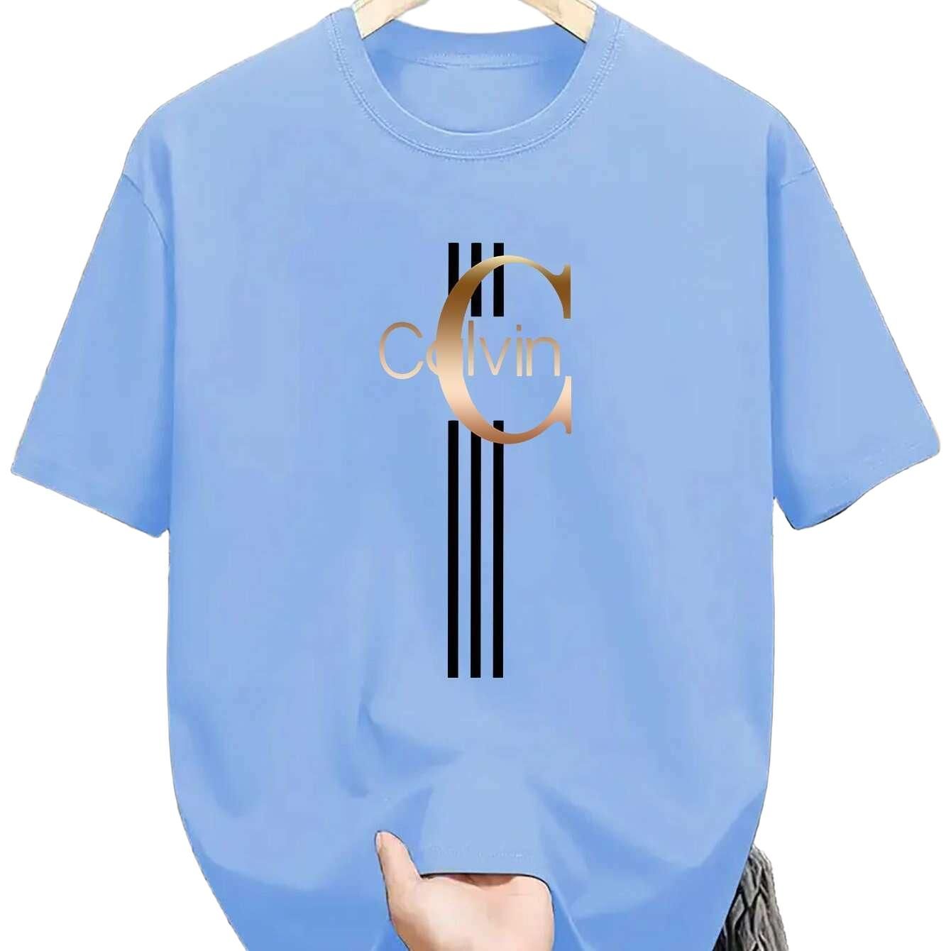 Men's Calvin Print T-Shirt - Black Golden Stripe Summer Tee   OAXG Black / XS