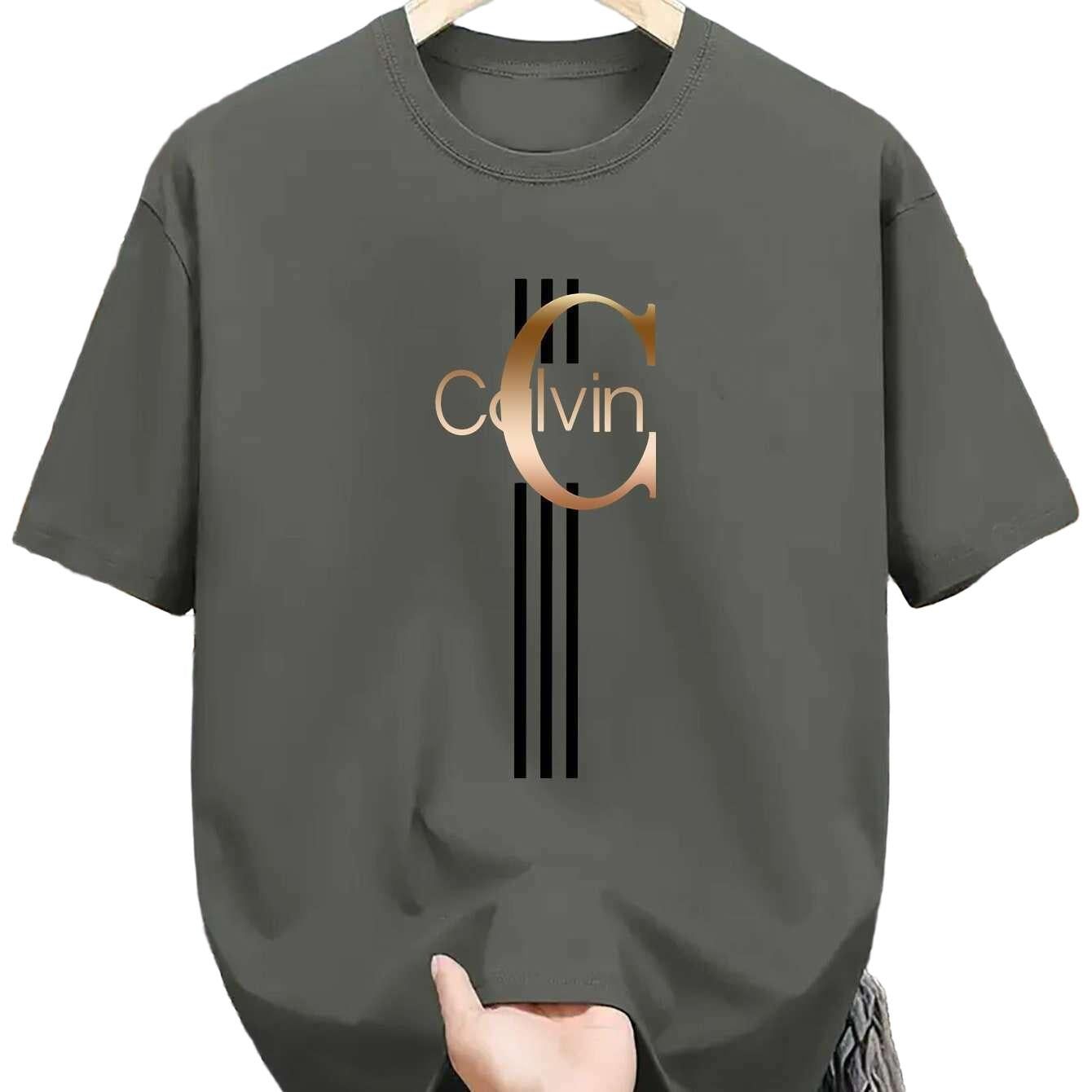 Men's Calvin Print T-Shirt - Black Golden Stripe Summer Tee   OAXG Black / XS