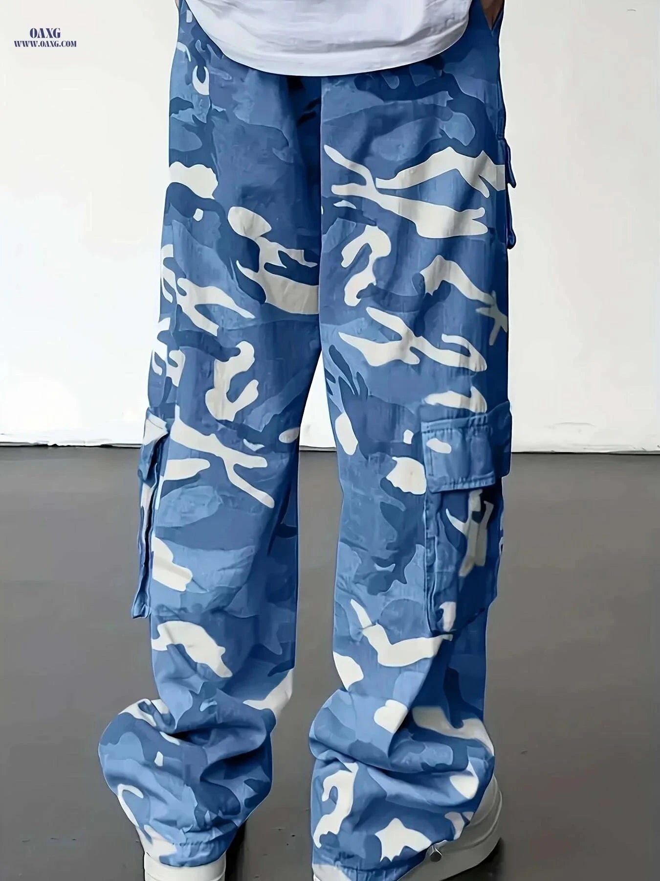 Men's Camo Cargo Pants - Loose Fit, Drawstring Waist, Multi-Pocket   OAXG Grey / S